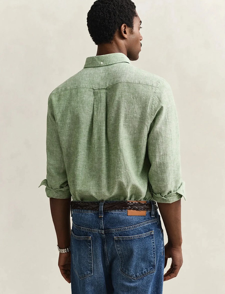 Gant - REG COTTON LINEN SHIRT - hørskjorter - herb green - 2