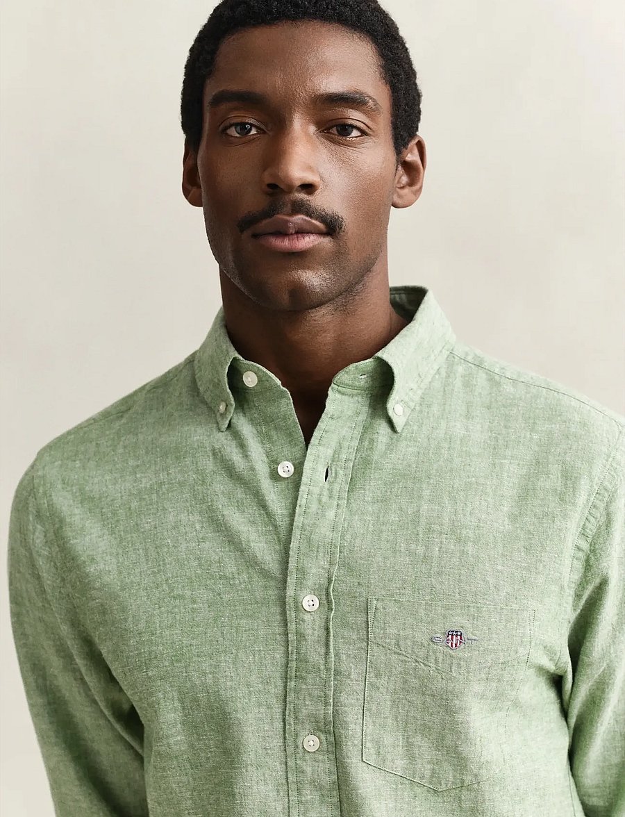 Gant - REG COTTON LINEN SHIRT - hørskjorter - herb green - 3