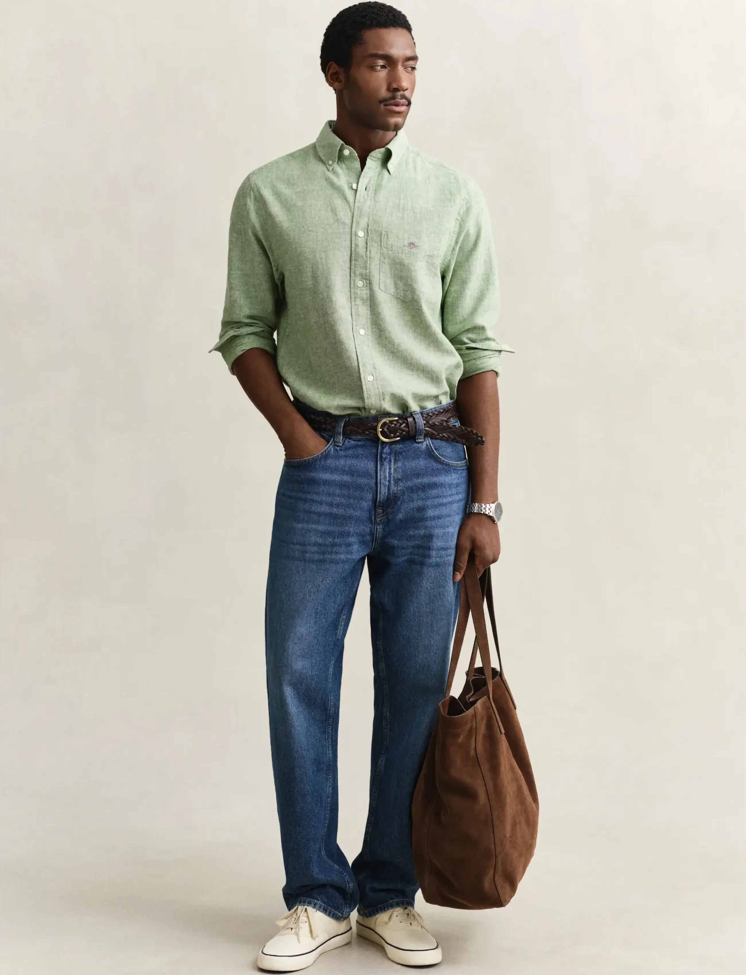 Gant - REG COTTON LINEN SHIRT - hørskjorter - herb green - 4