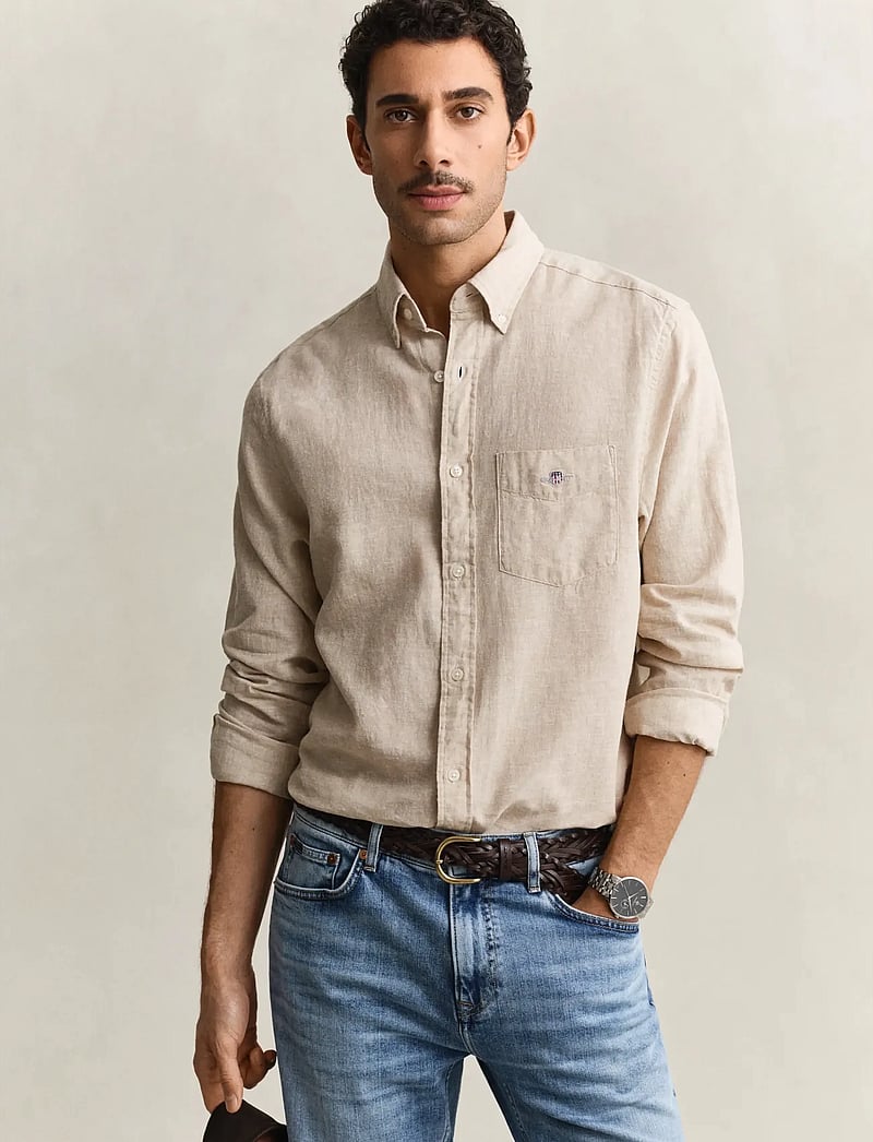 GANT - REG COTTON LINEN SHIRT - hørskjorter - oat beige - 0