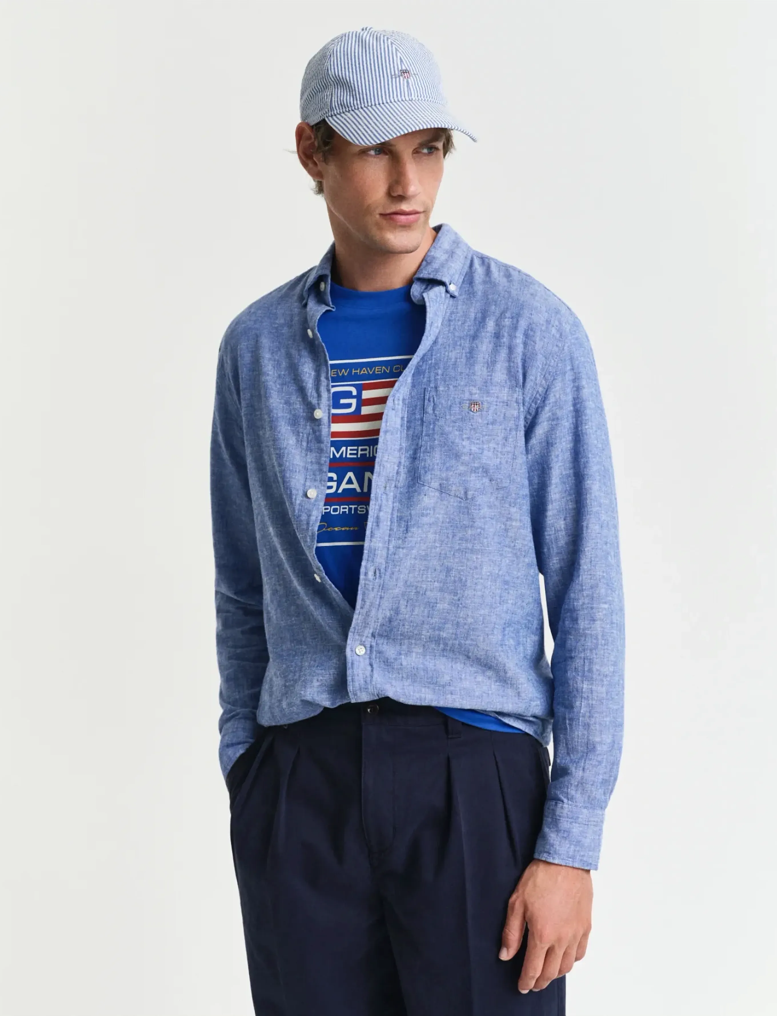 Gant Reg Cotton Linen Shirt, L, Shirts, Blau - Männerswear