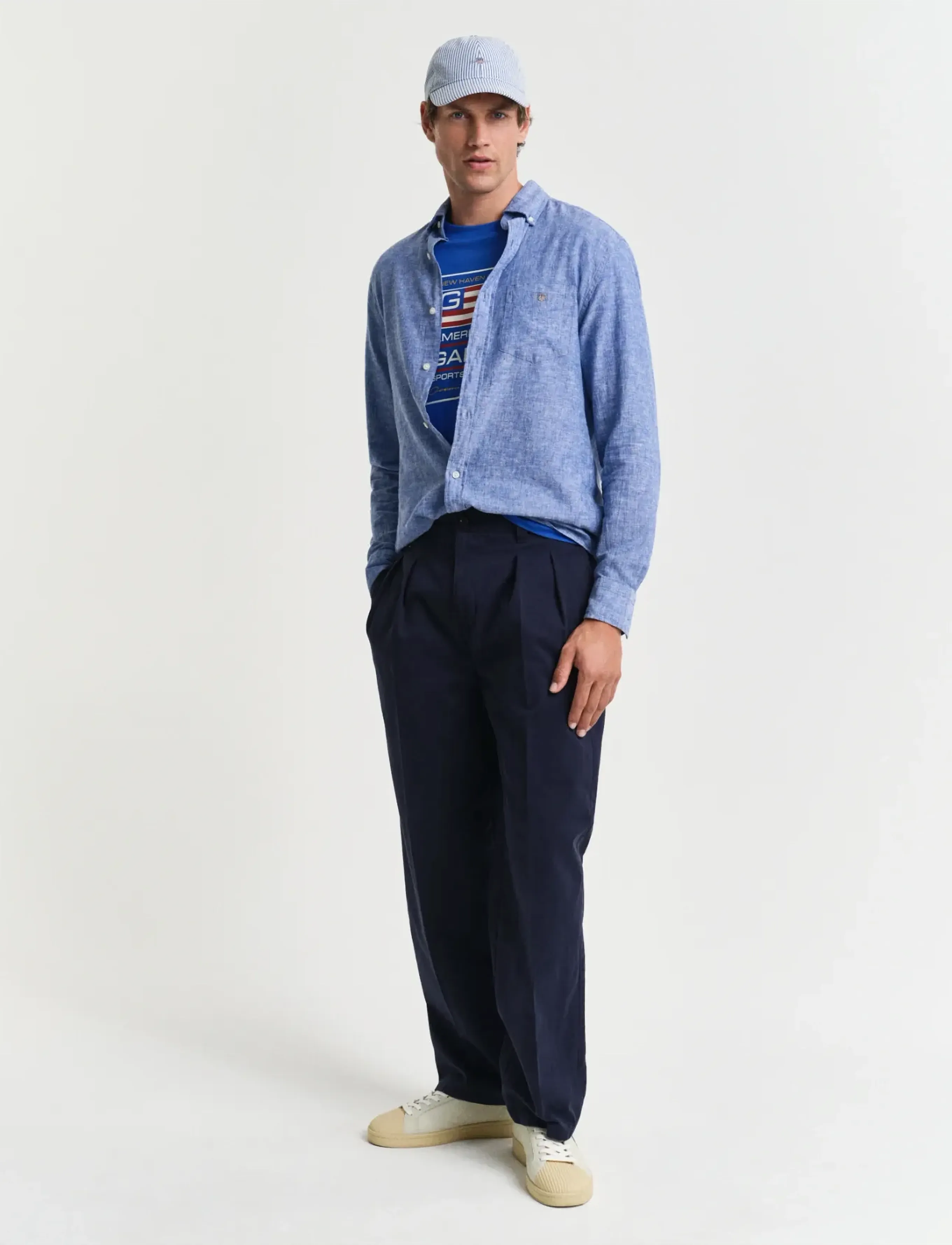Gant - REG COTTON LINEN SHIRT - hørskjorter - rich blue - 5