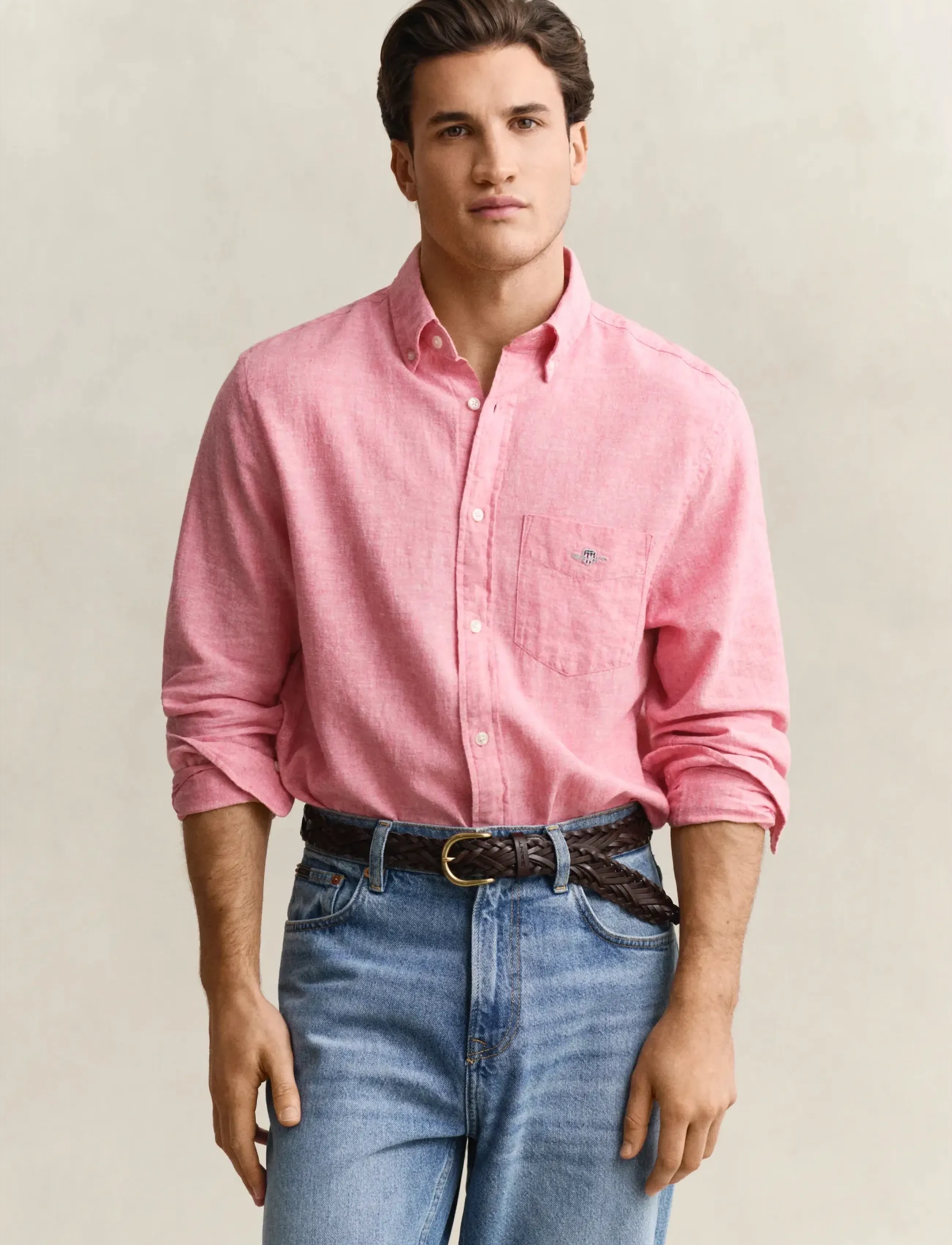 Gant Reg Cotton Linen Shirt, Mænd, Hørskjorte, Pink, Str: XXXL