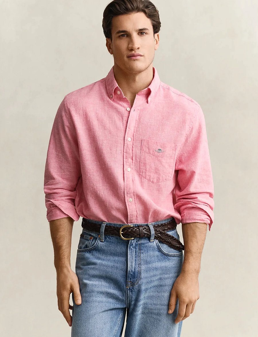 Gant - REG COTTON LINEN SHIRT - hørskjorter - rose pink - 0