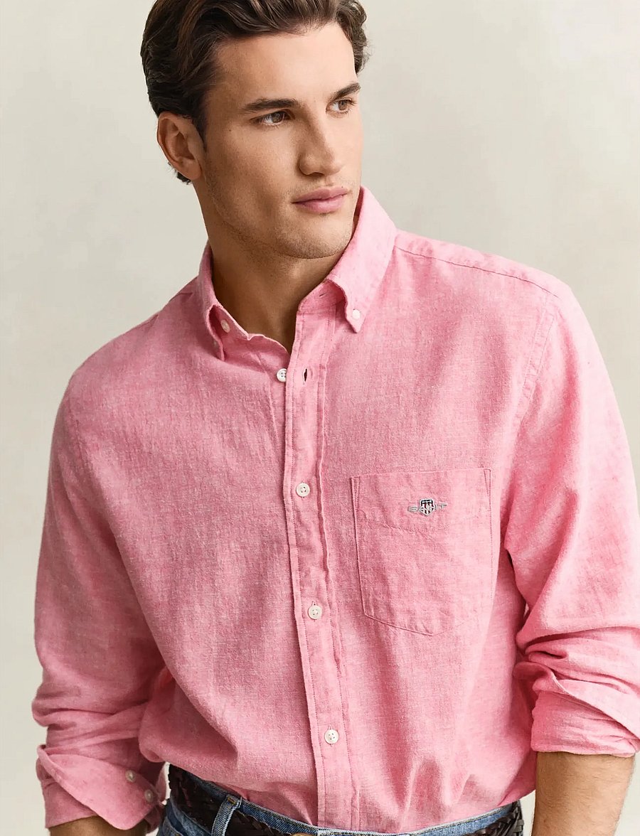 Gant - REG COTTON LINEN SHIRT - hørskjorter - rose pink - 3