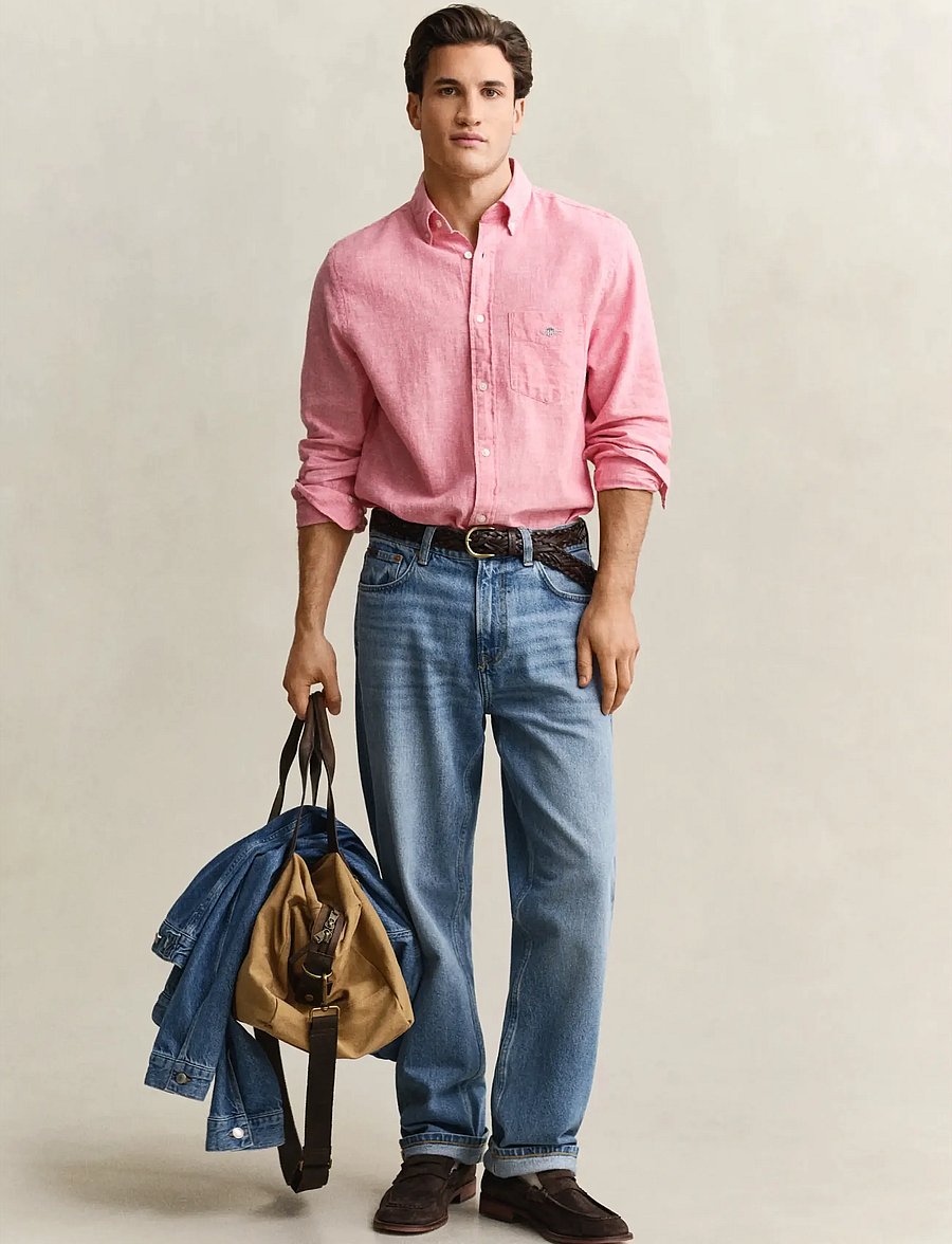 Gant - REG COTTON LINEN SHIRT - hørskjorter - rose pink - 4