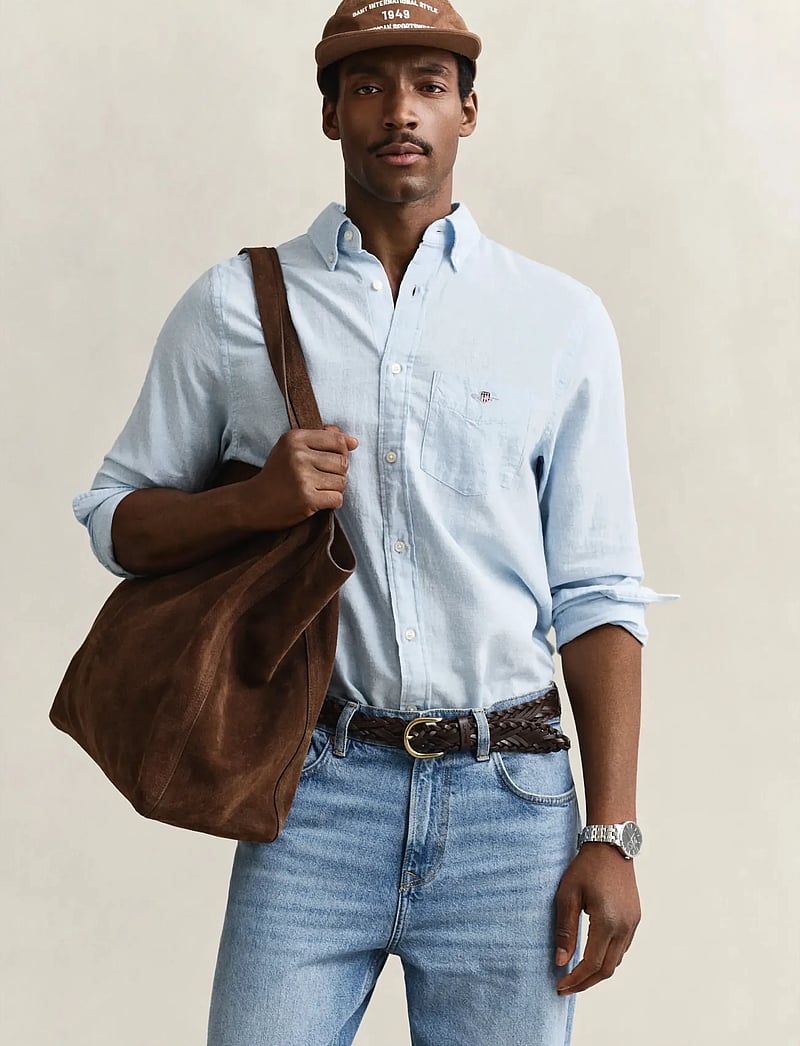 GANT - REG COTTON LINEN SHIRT - hørskjorter - sky blue - 0