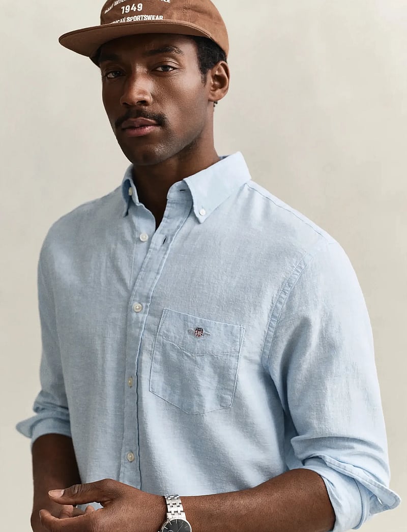 GANT - REG COTTON LINEN SHIRT - hørskjorter - sky blue - 3