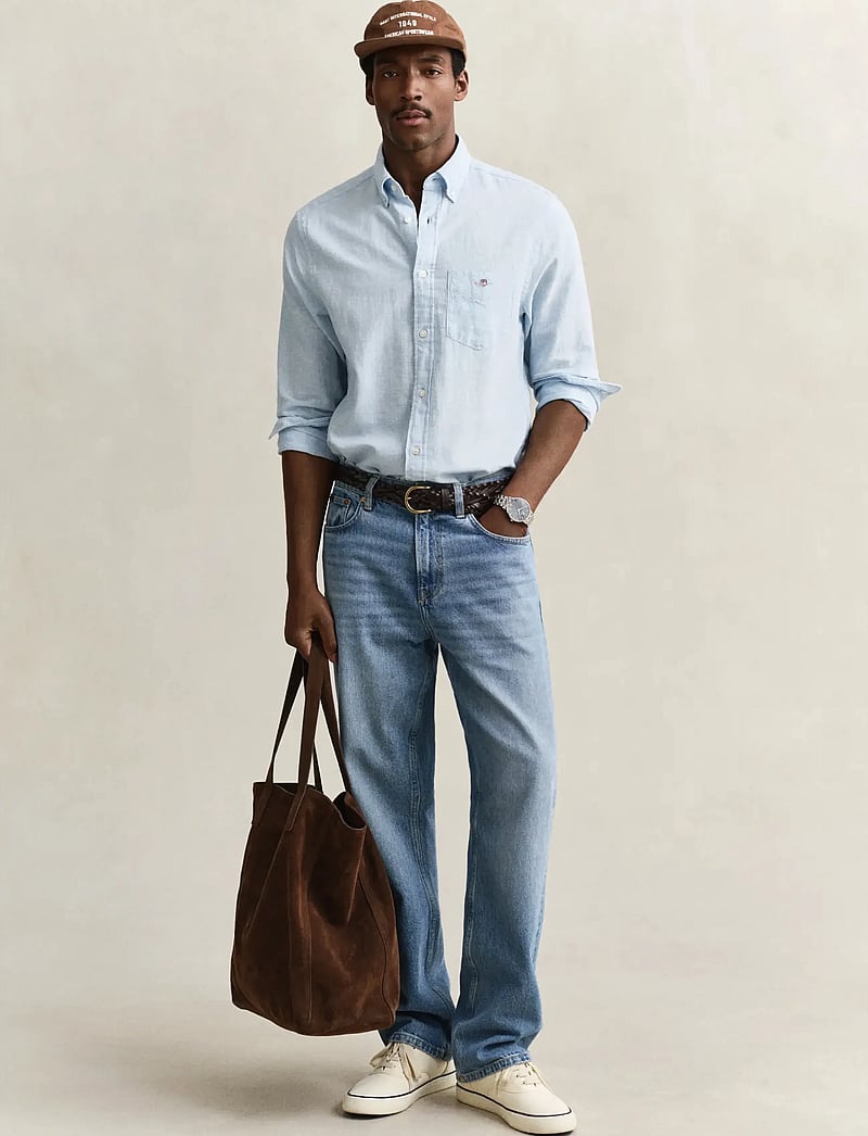 GANT - REG COTTON LINEN SHIRT - hørskjorter - sky blue - 4