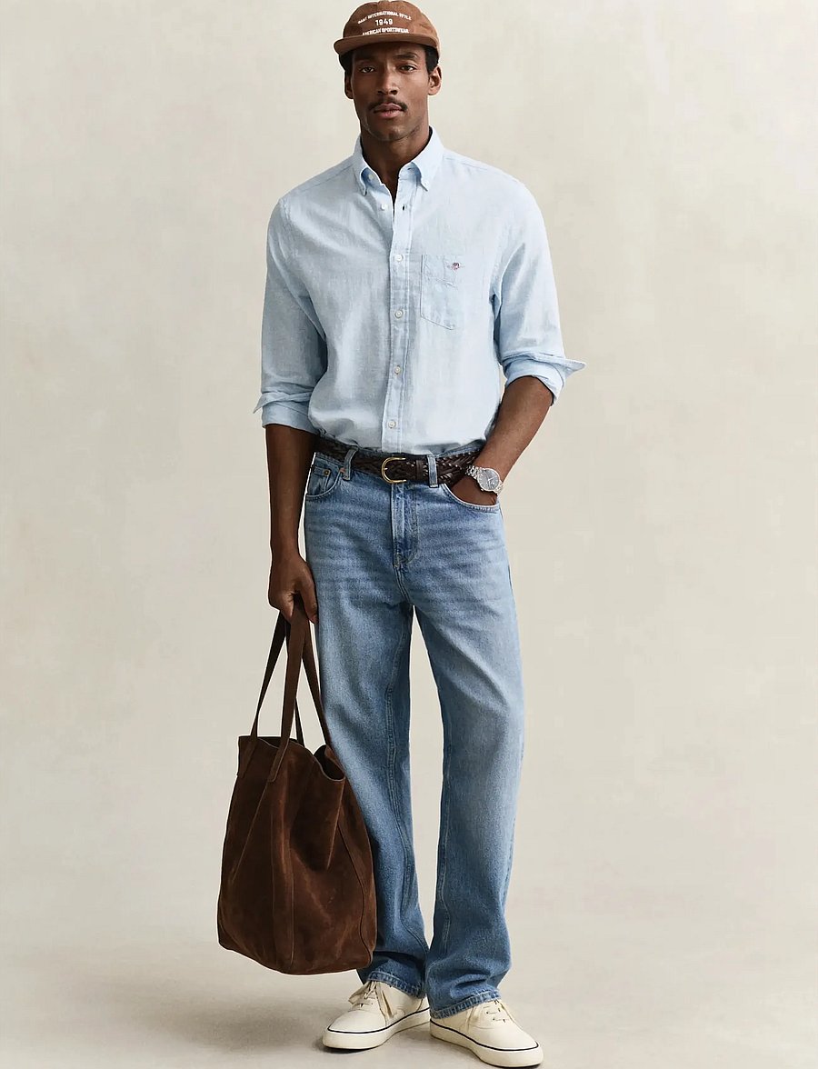 Gant - REG COTTON LINEN SHIRT - hørskjorter - sky blue - 4