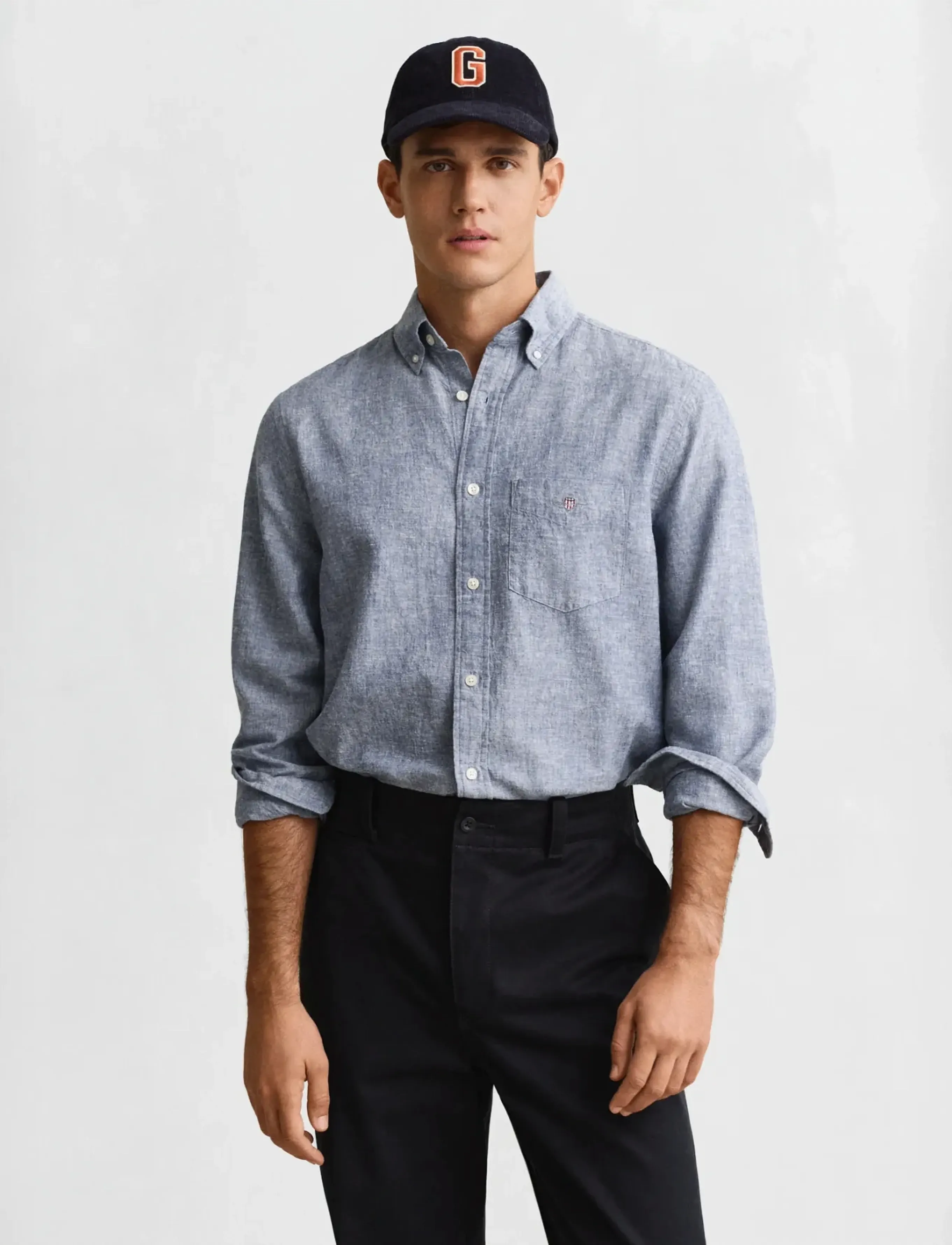 GANT REG COTTON LINEN SHIRT - Skjorter - VINTAGE BLUE / blue