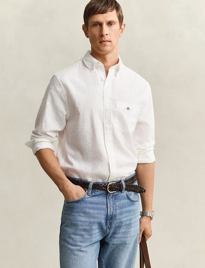 GANT - REG COTTON LINEN SHIRT - basic-hemden - white - 0