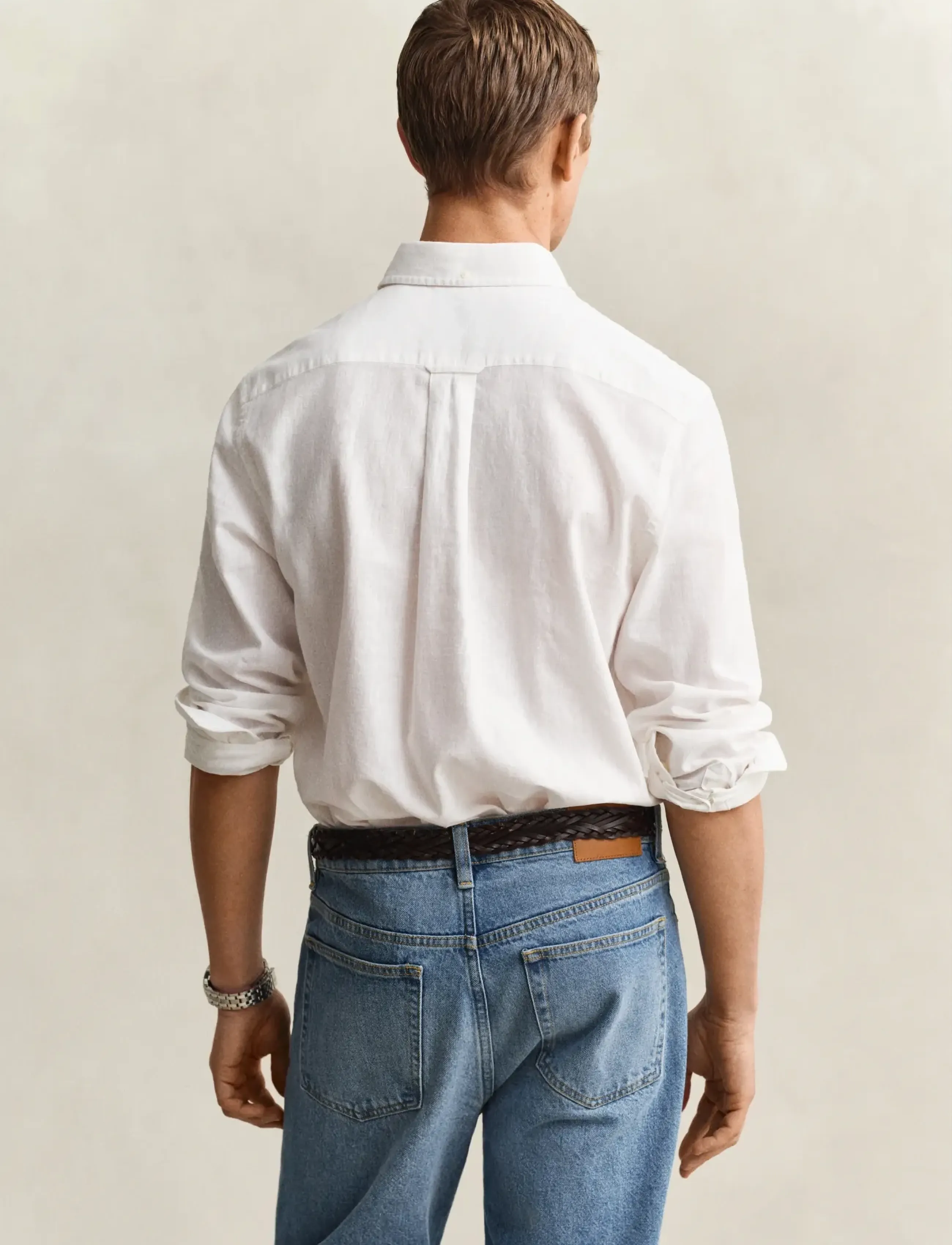 Gant - REG COTTON LINEN SHIRT - linneskjortor - white - 3