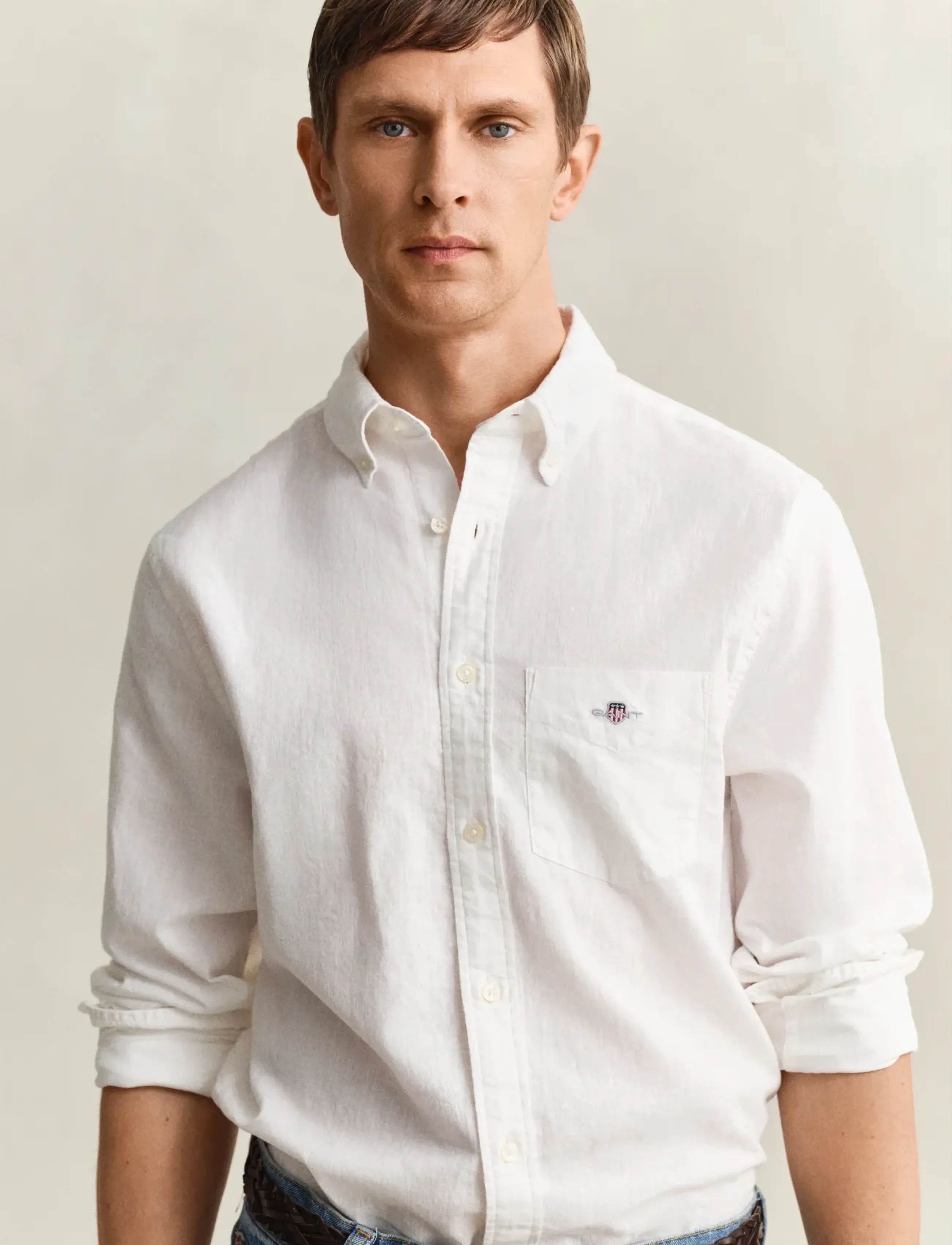 Gant - REG COTTON LINEN SHIRT - linneskjortor - white - 4