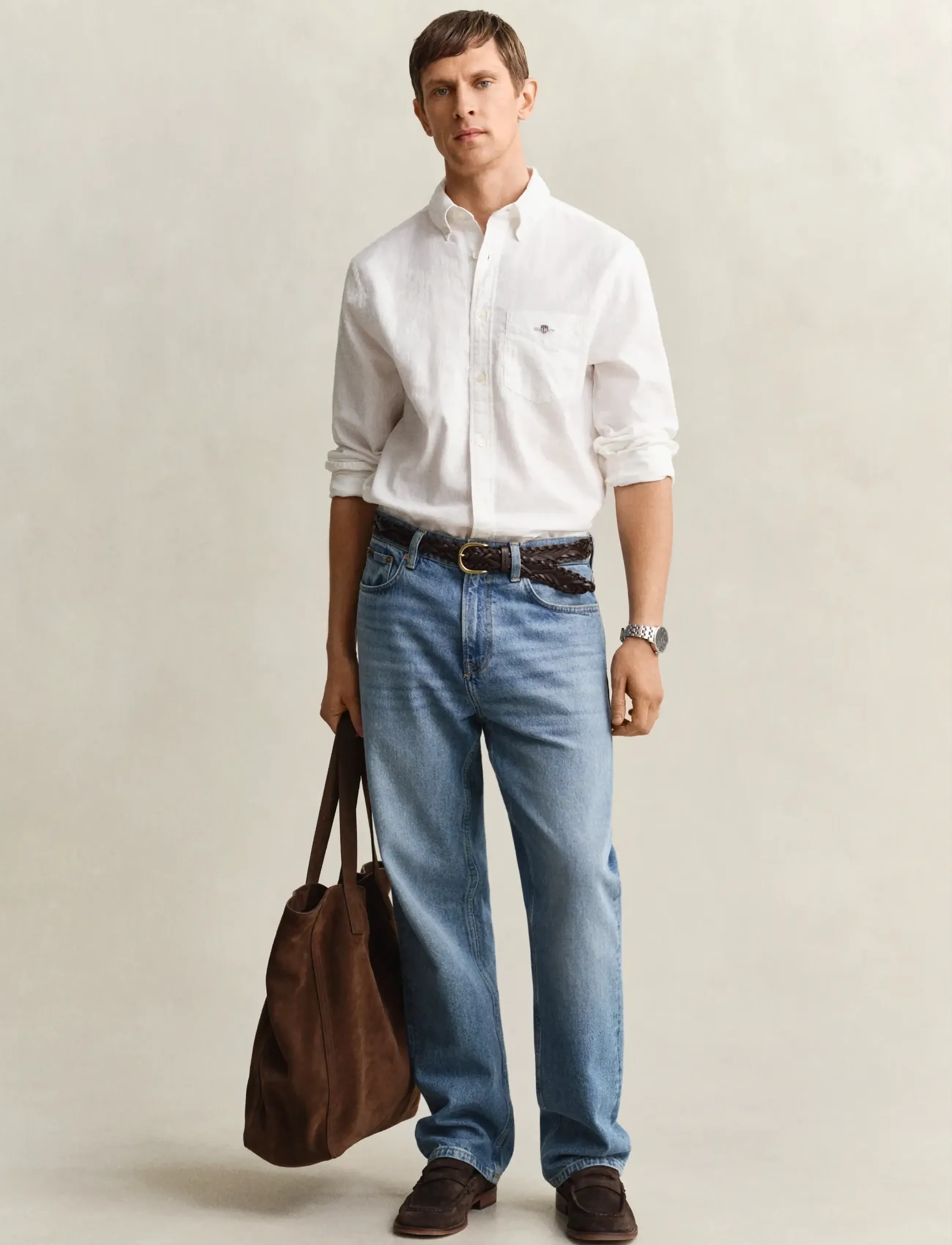 Gant - REG COTTON LINEN SHIRT - linneskjortor - white - 5