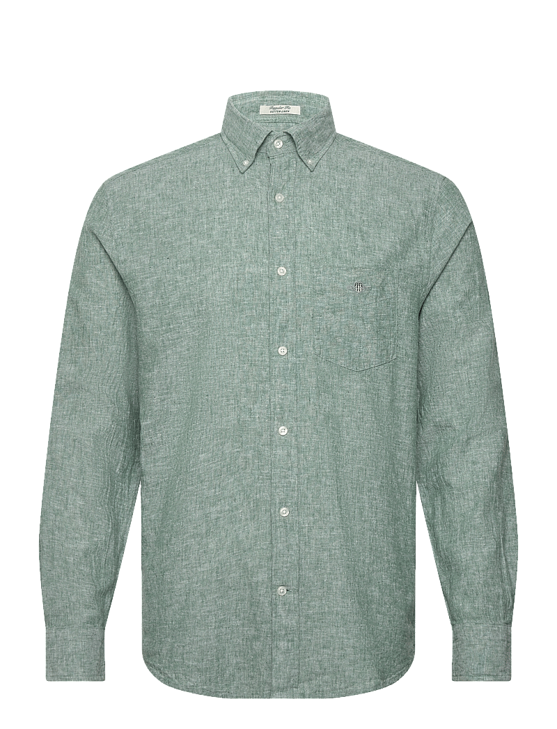 GANT - REG COTTON LINEN SHIRT - basic shirts - woody green - 0