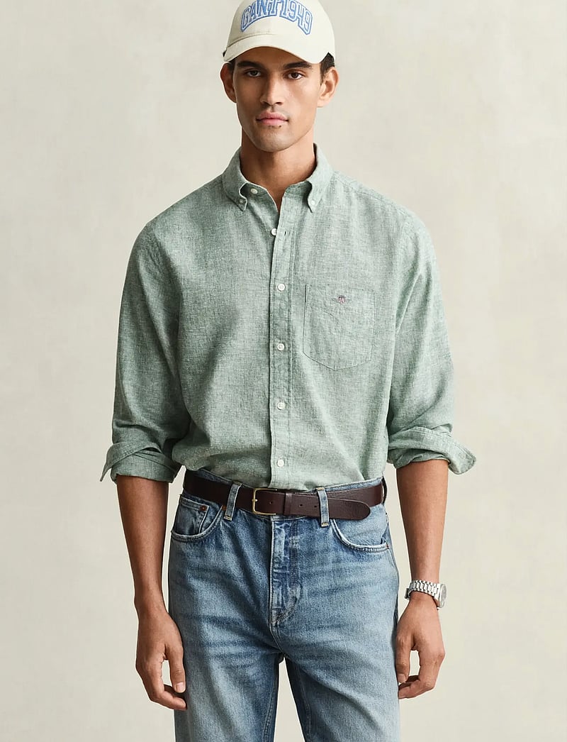 GANT - REG COTTON LINEN SHIRT - linased särgid - woody green - 0
