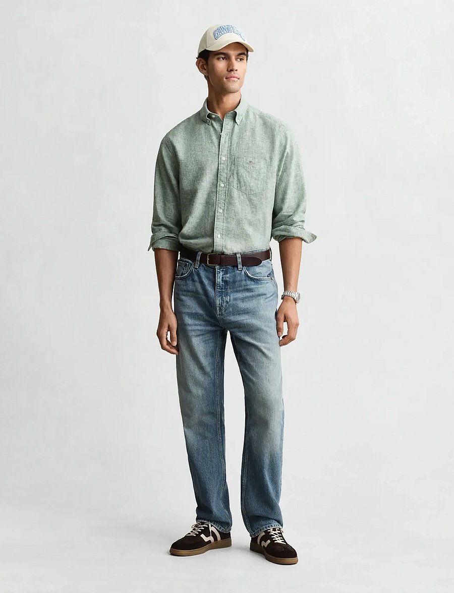 Gant - REG COTTON LINEN SHIRT - chemises de lin - woody green - 5