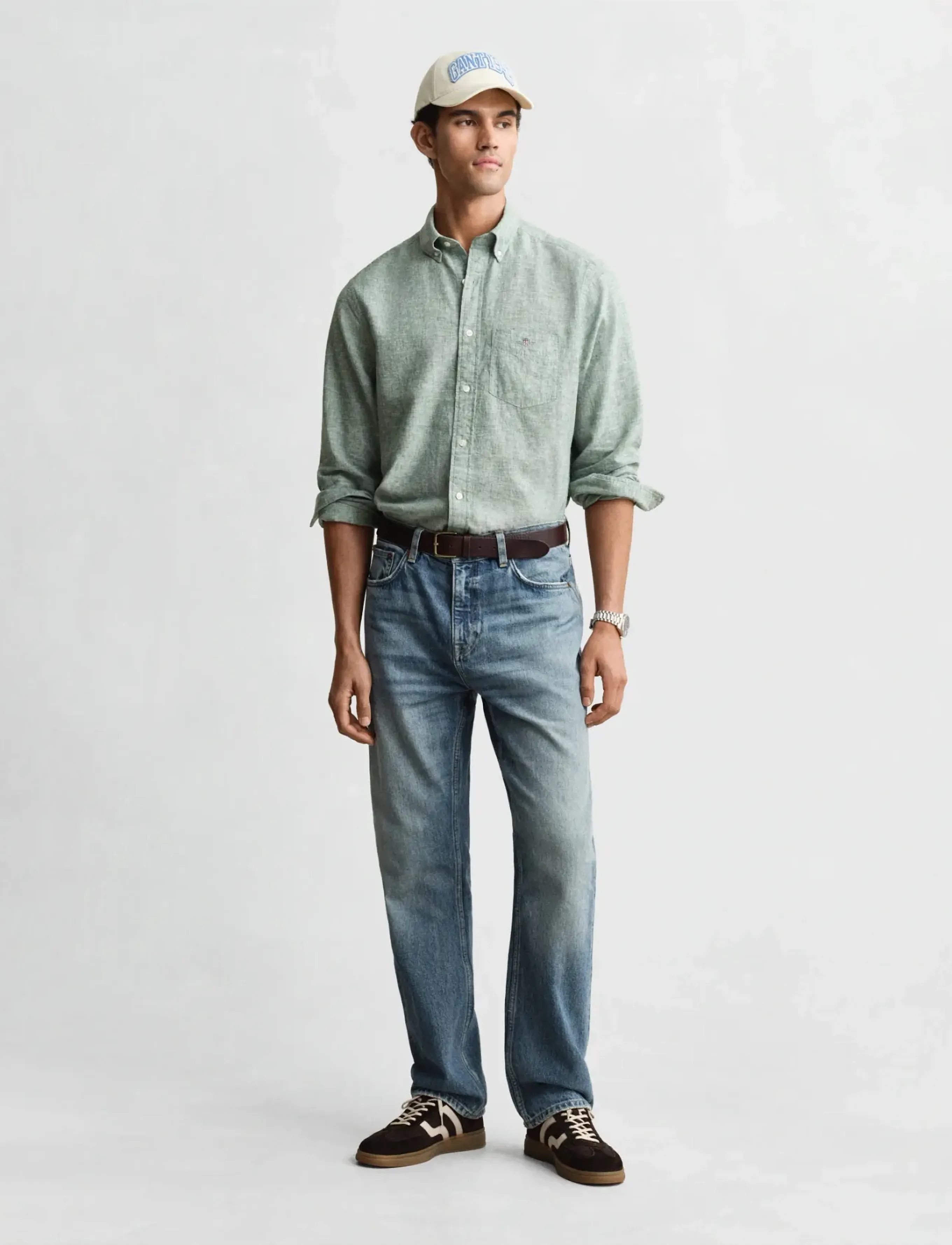 Gant - REG COTTON LINEN SHIRT - hørskjorter - woody green - 5