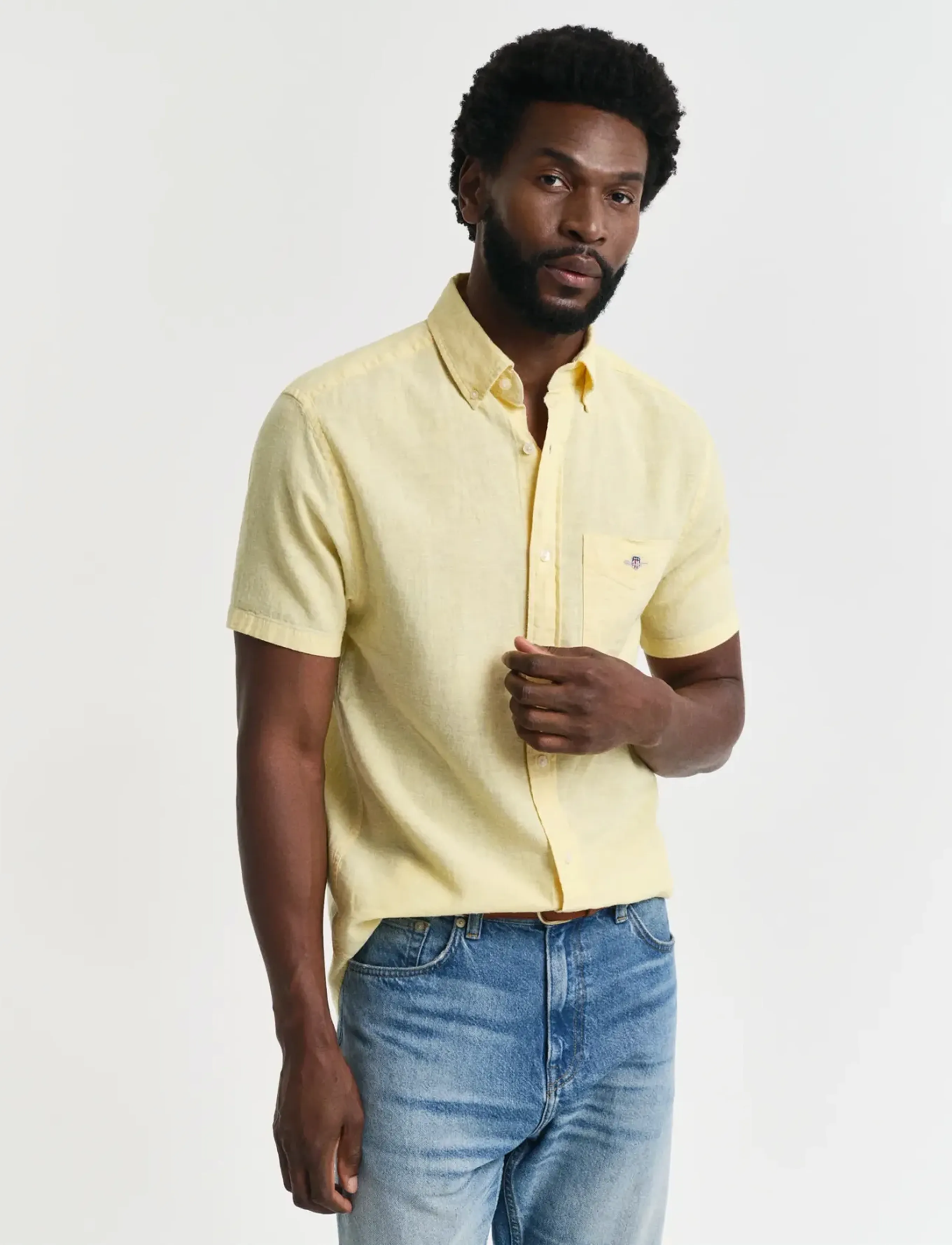 Gant REG COTTON LINEN SS SHIRT - Gant - BANANA YELLOW / yellow