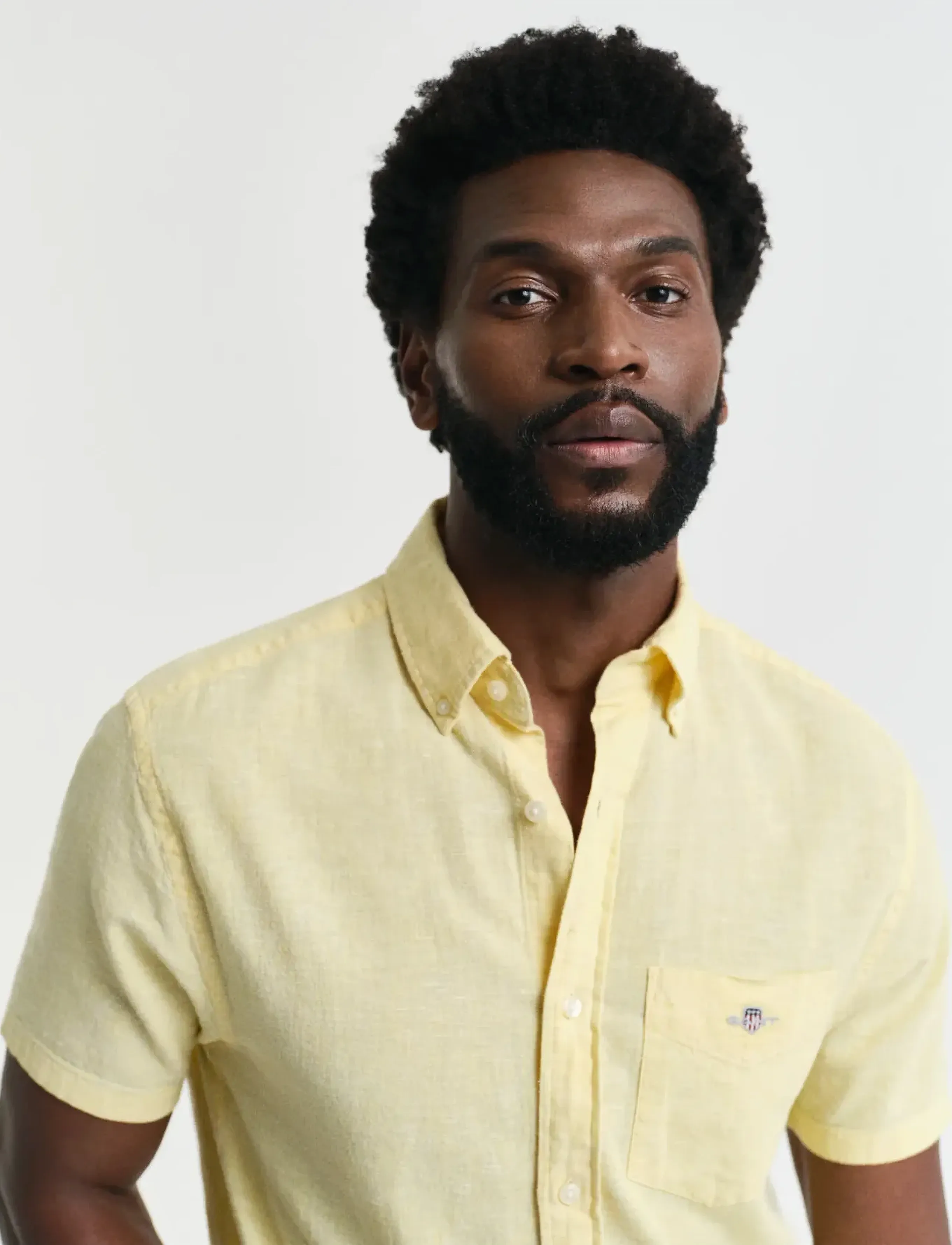 Gant - REG COTTON LINEN SS SHIRT - kortærmede skjorter - banana yellow - 4