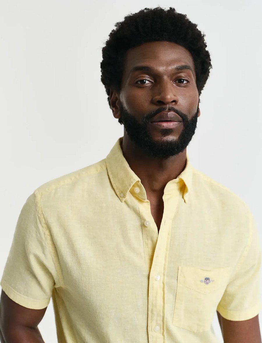 Gant - REG COTTON LINEN SS SHIRT - kortærmede skjorter - banana yellow - 4