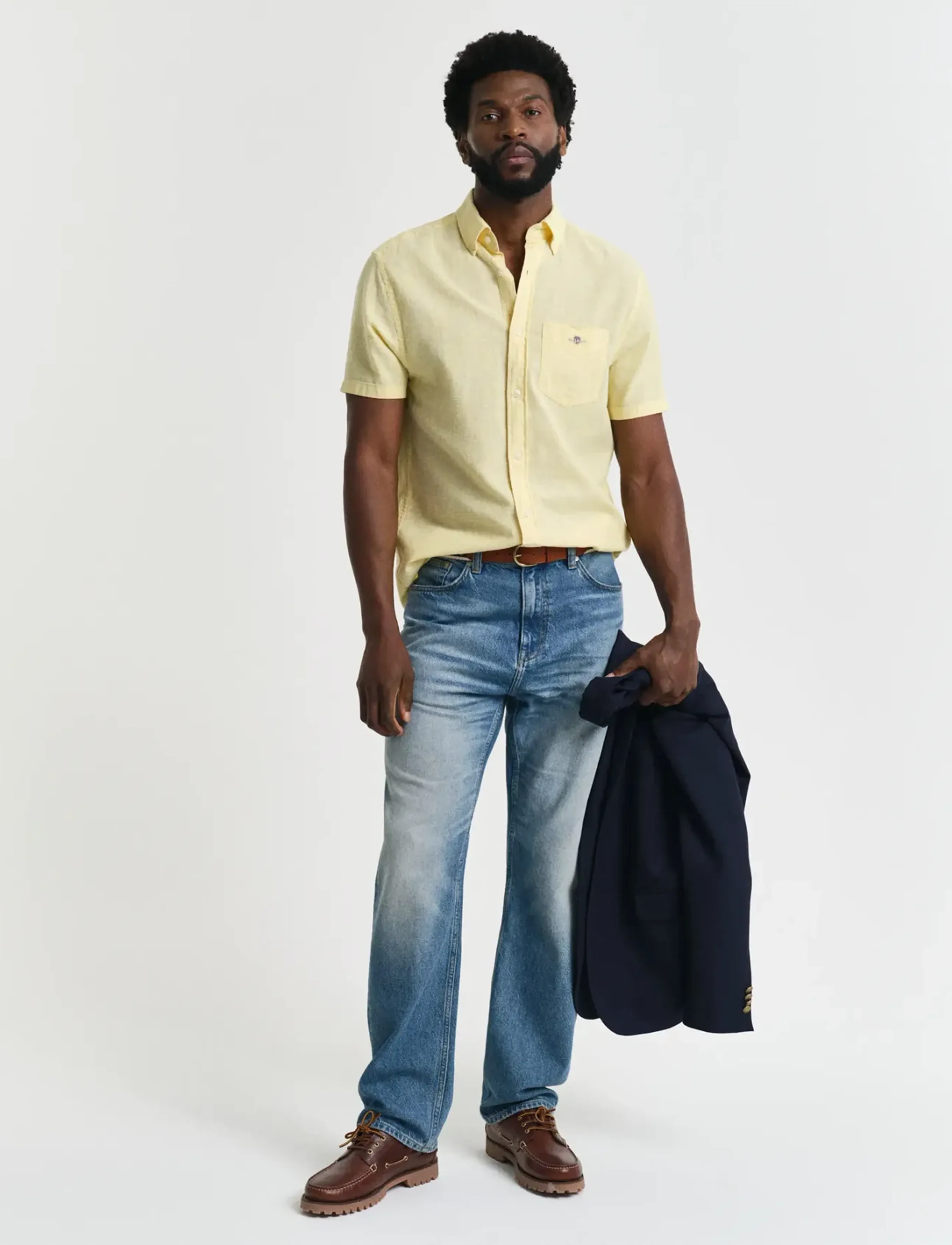 Gant - REG COTTON LINEN SS SHIRT - kortærmede skjorter - banana yellow - 5