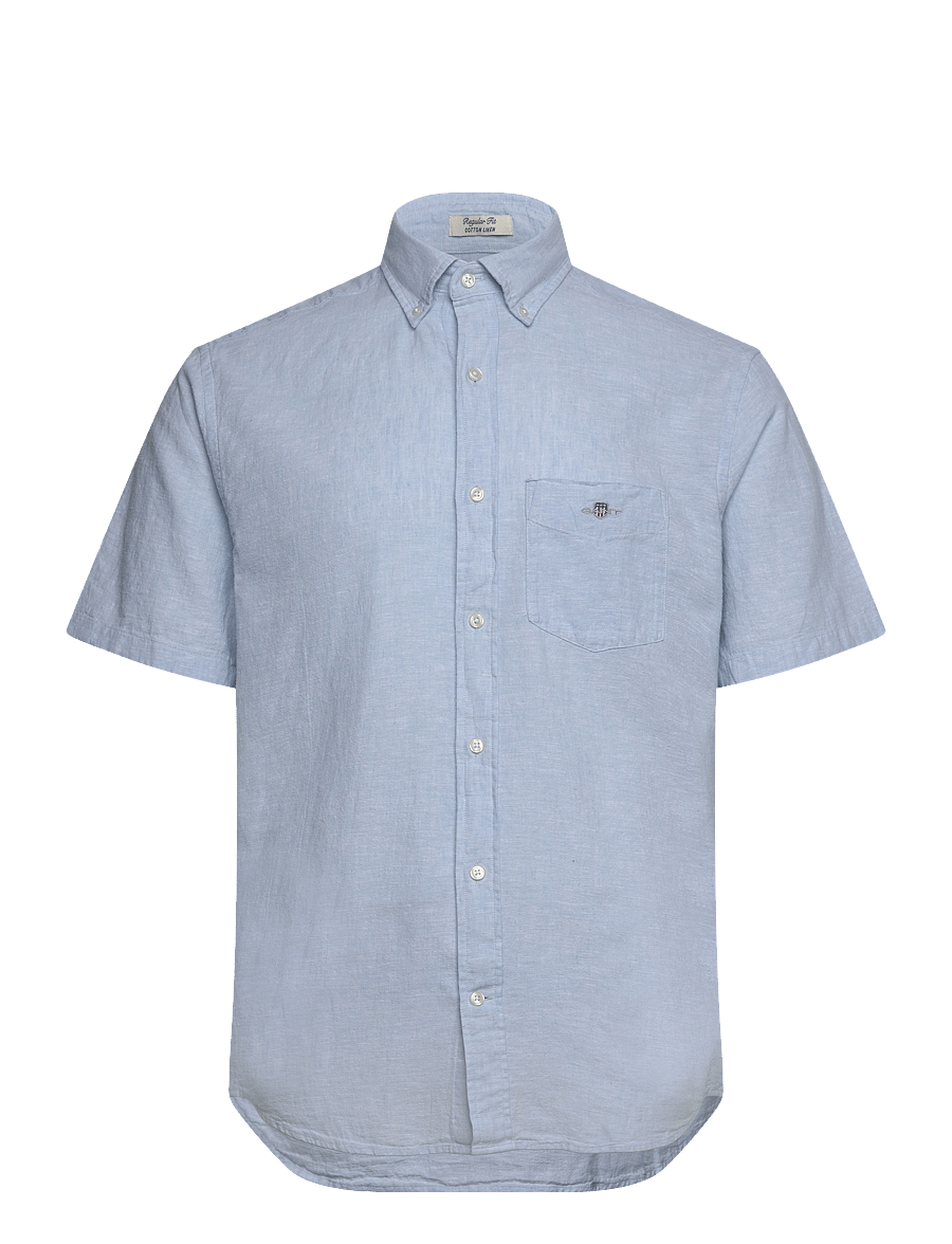 Gant - REG COTTON LINEN SS SHIRT - kurzarmhemden - fresh blue - 1