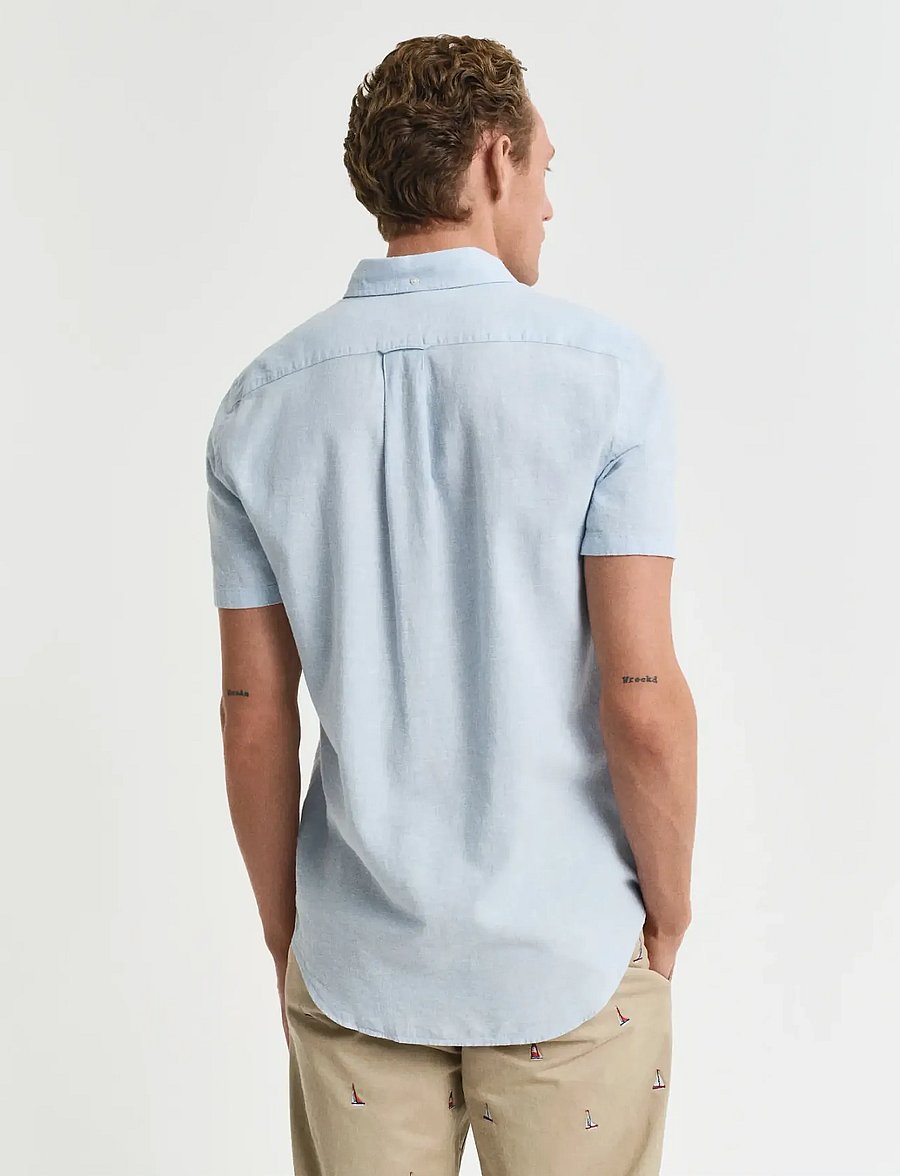 Gant - REG COTTON LINEN SS SHIRT - kurzarmhemden - fresh blue - 3