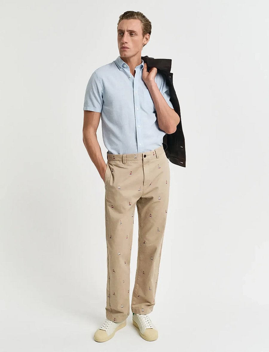 Gant - REG COTTON LINEN SS SHIRT - kurzarmhemden - fresh blue - 5