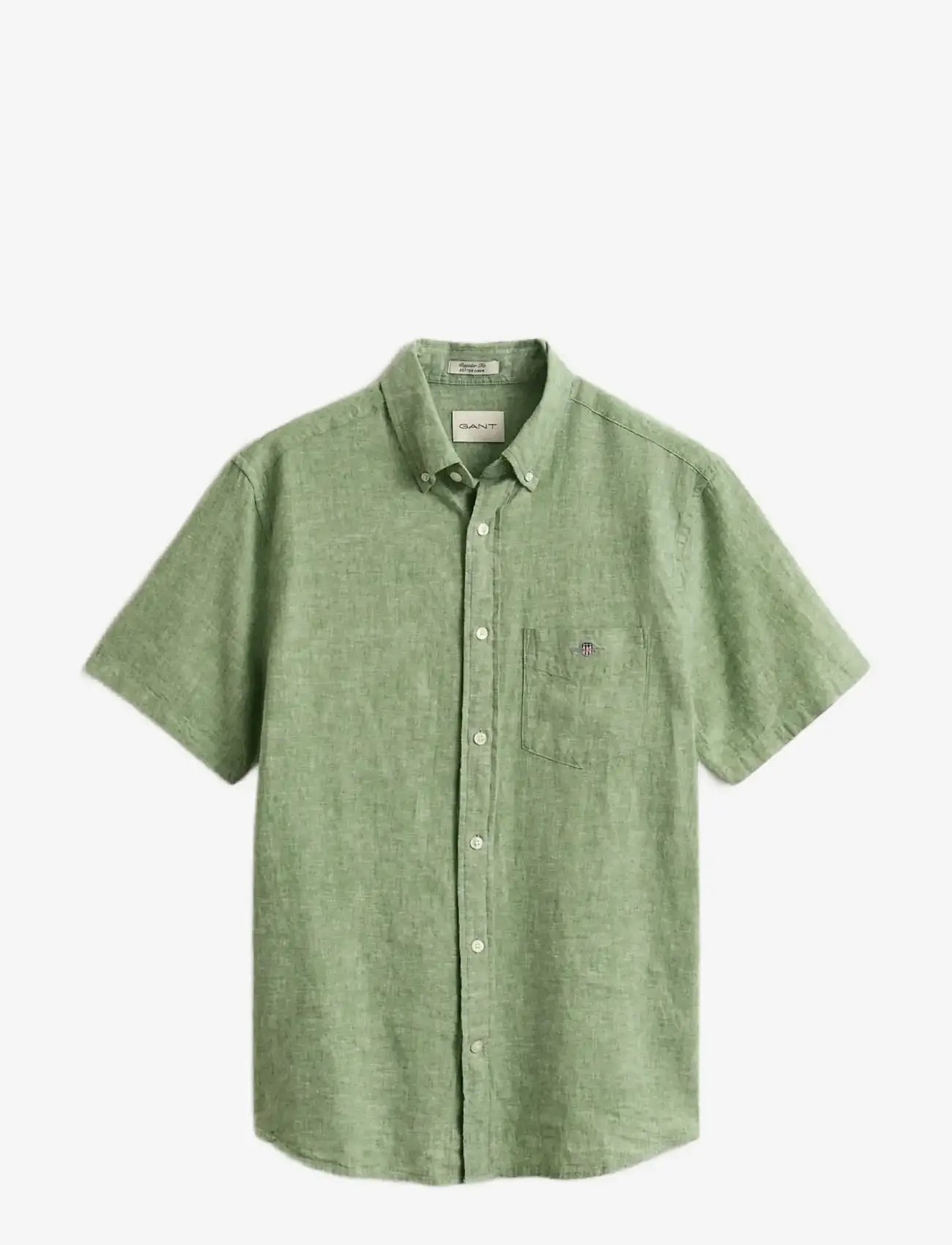 Gant - REG COTTON LINEN SS SHIRT - kurzarmhemden - herb green - 1