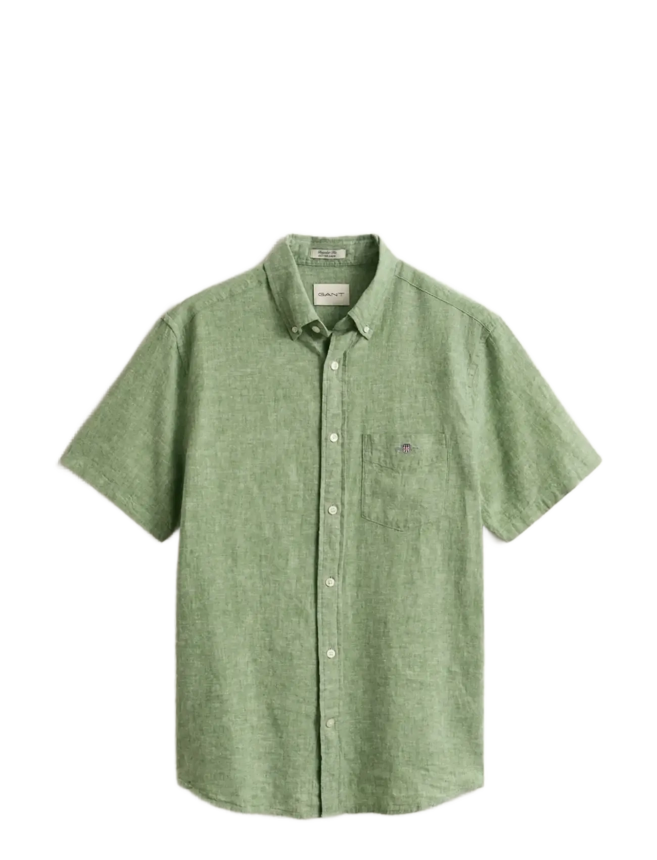 Gant - REG COTTON LINEN SS SHIRT - kurzarmhemden - herb green - 1