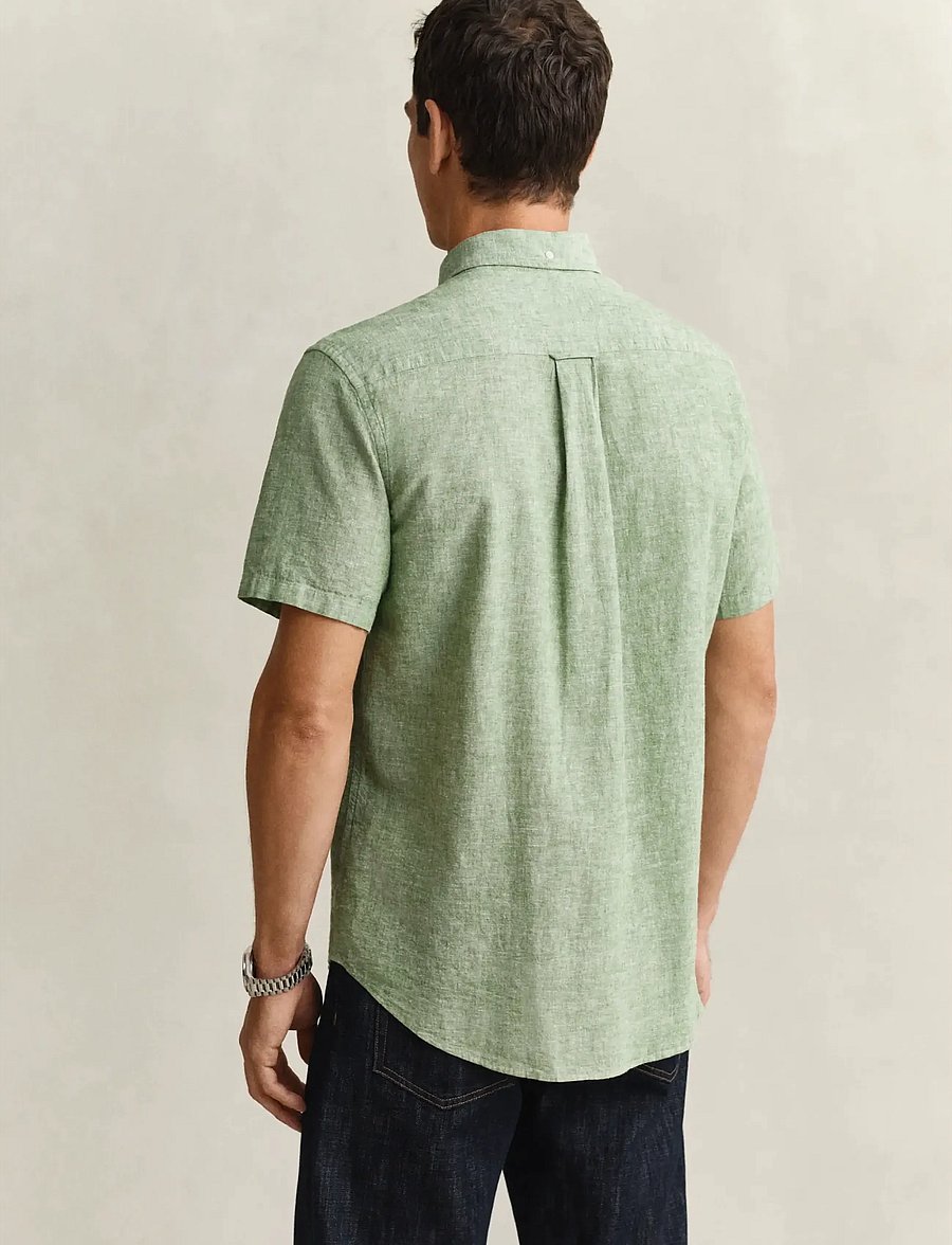 Gant - REG COTTON LINEN SS SHIRT - kurzarmhemden - herb green - 2