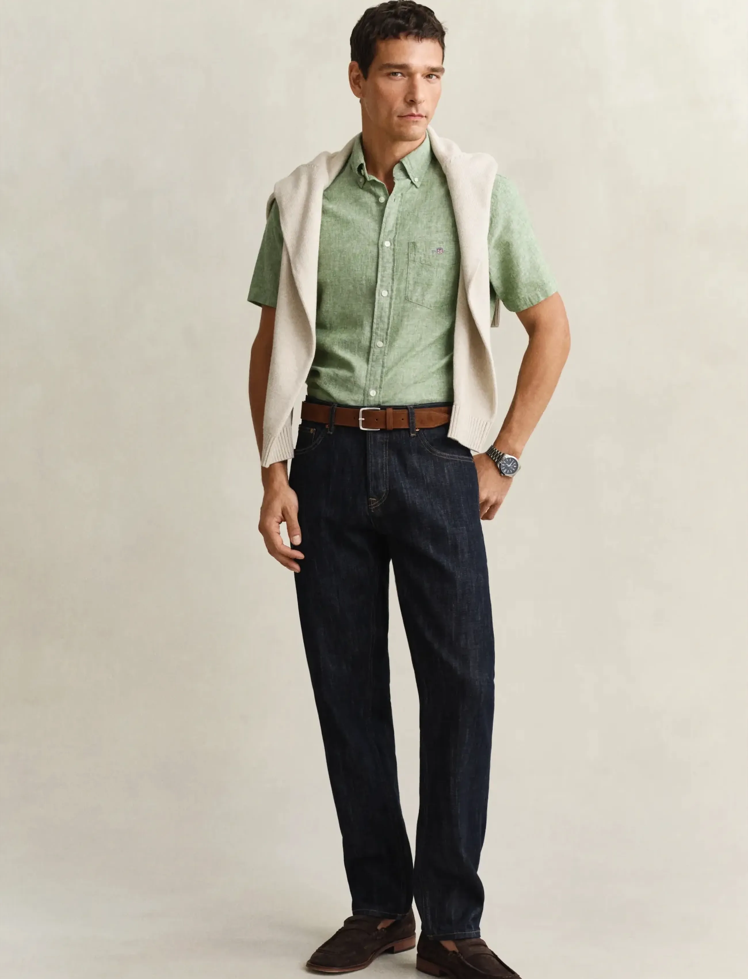 Gant - REG COTTON LINEN SS SHIRT - kurzarmhemden - herb green - 4