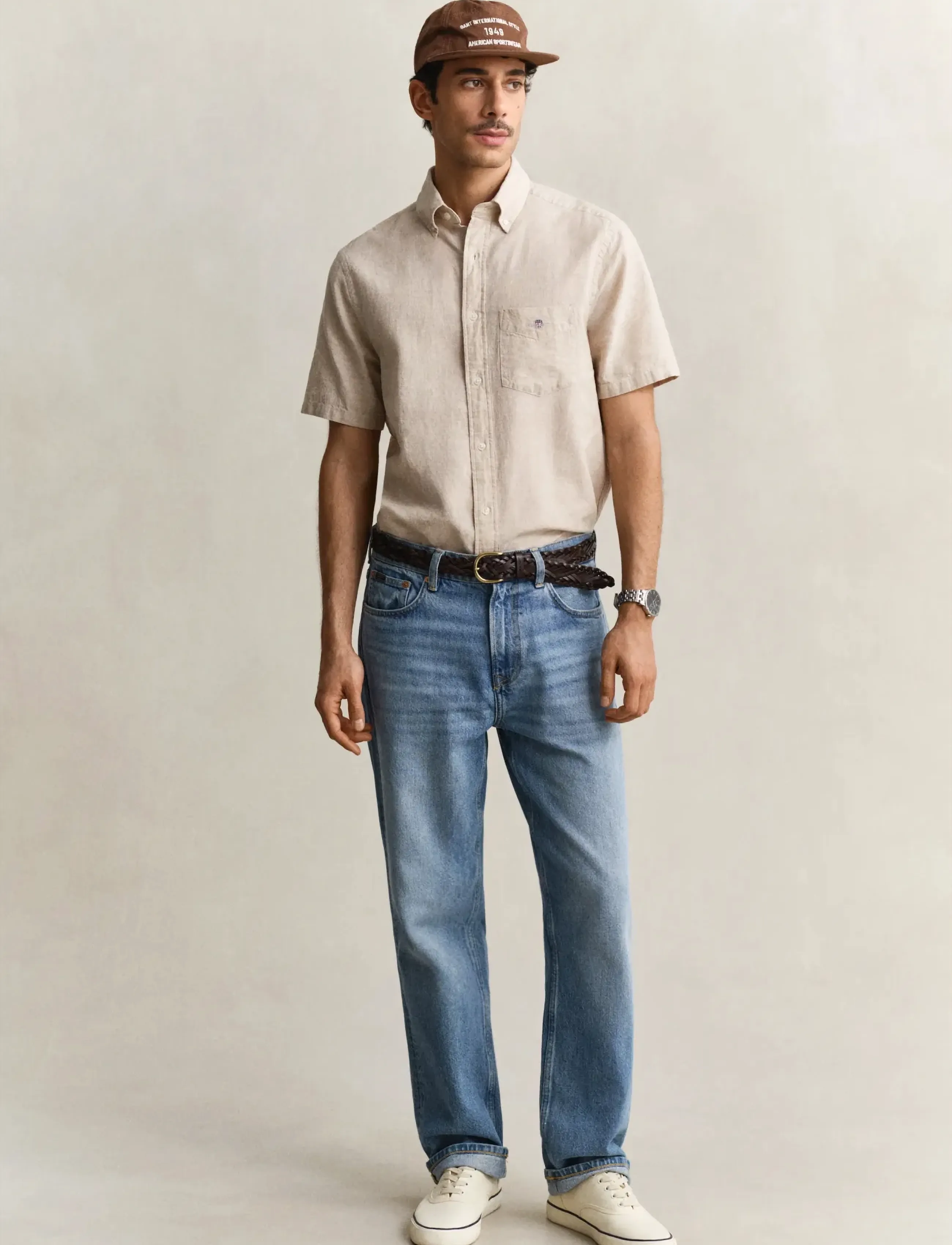 Gant - REG COTTON LINEN SS SHIRT - kortærmede skjorter - oat beige - 4