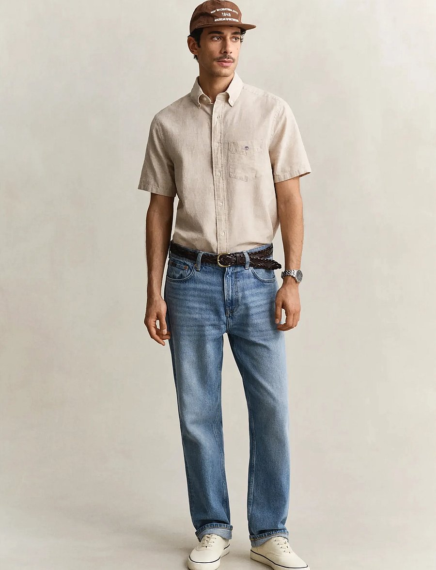 Gant - REG COTTON LINEN SS SHIRT - kortærmede skjorter - oat beige - 4