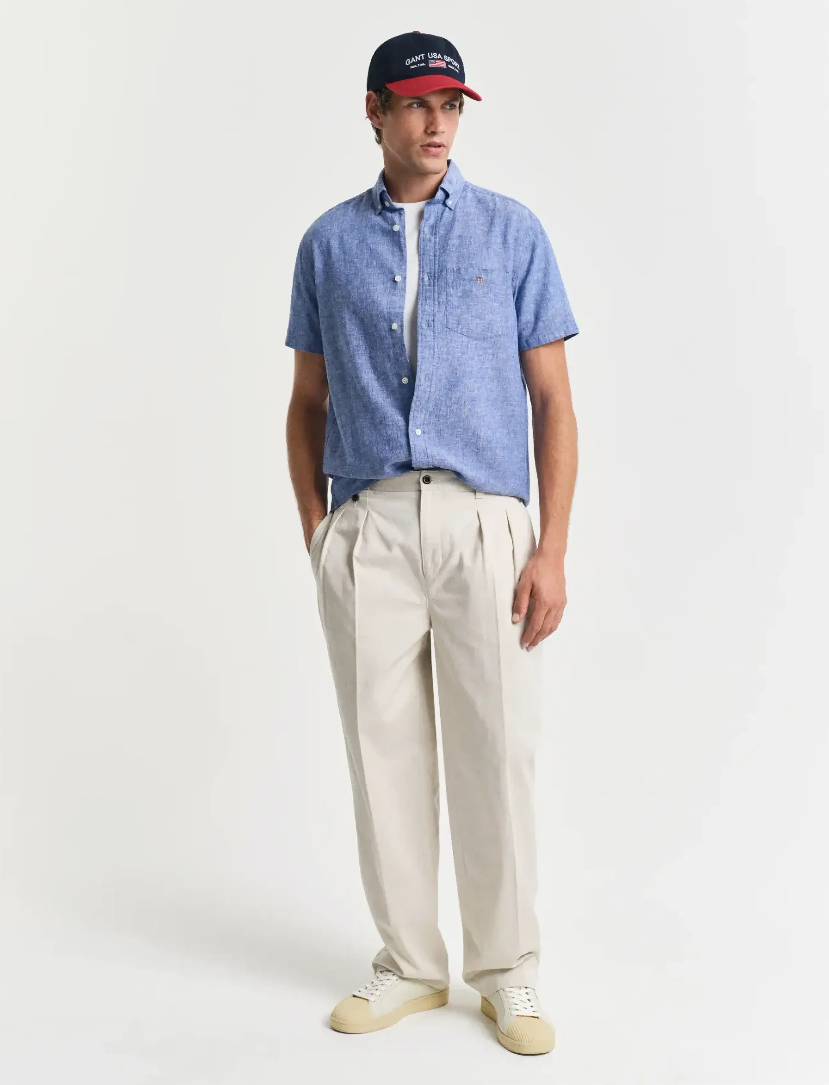 Gant - REG COTTON LINEN SS SHIRT - basic-hemden - rich blue - 5