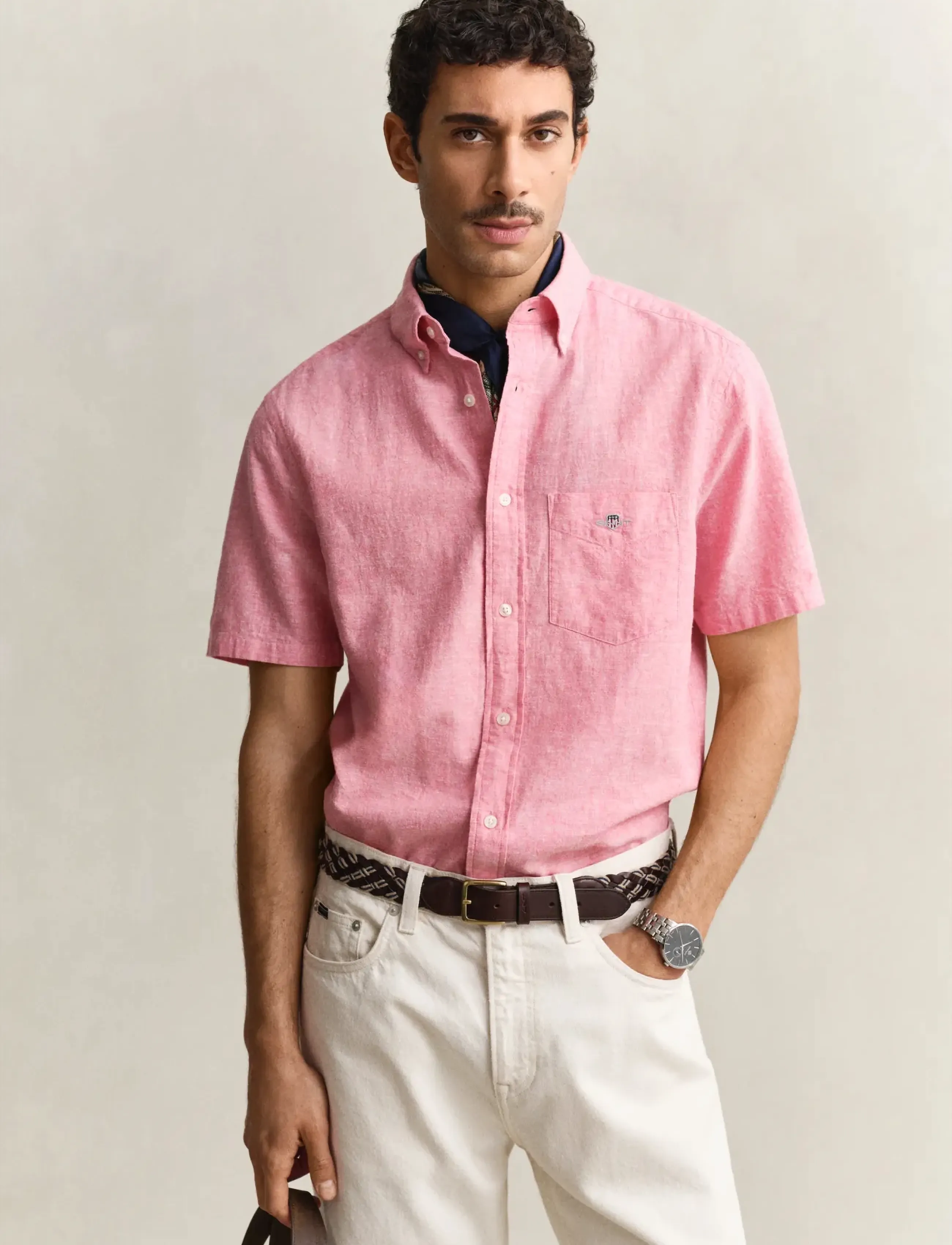 GANT REG COTTON LINEN SS SHIRT - GANT - ROSE PINK / pink/rose