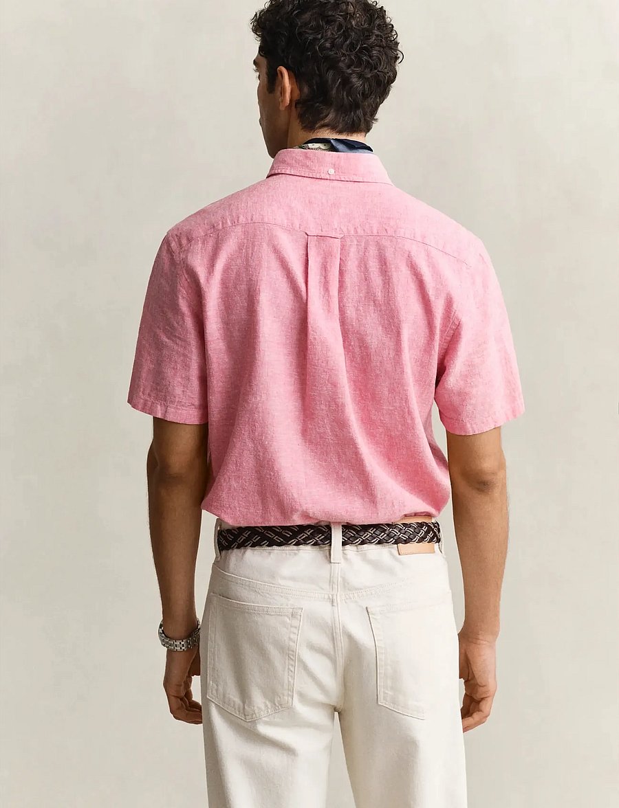 Gant - REG COTTON LINEN SS SHIRT - kortärmade skjortor - rose pink - 2