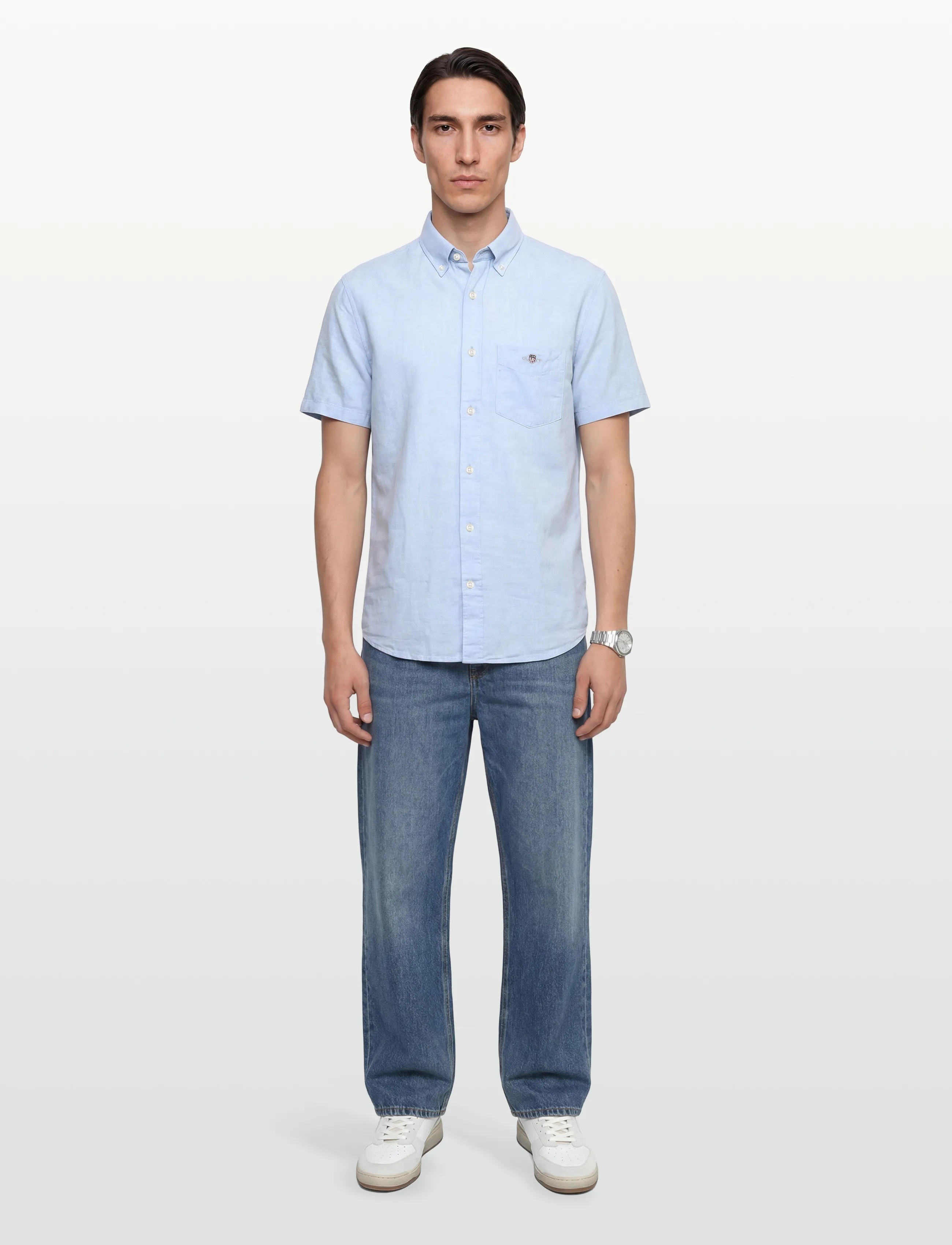 Gant REG COTTON LINEN SS SHIRT - Skjorter - SKY BLUE / blue