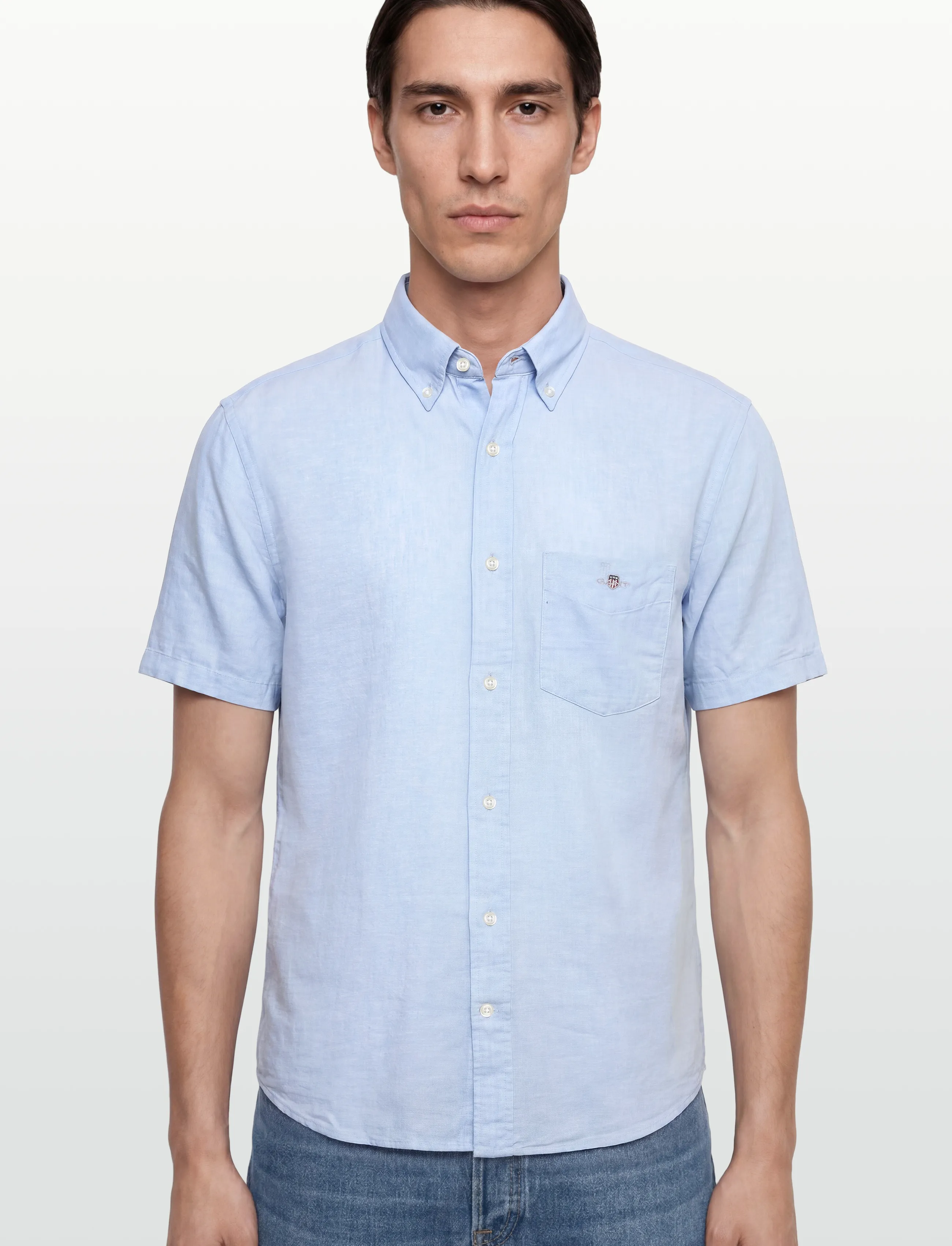 Gant - REG COTTON LINEN SS SHIRT - kortærmede skjorter - sky blue - 3