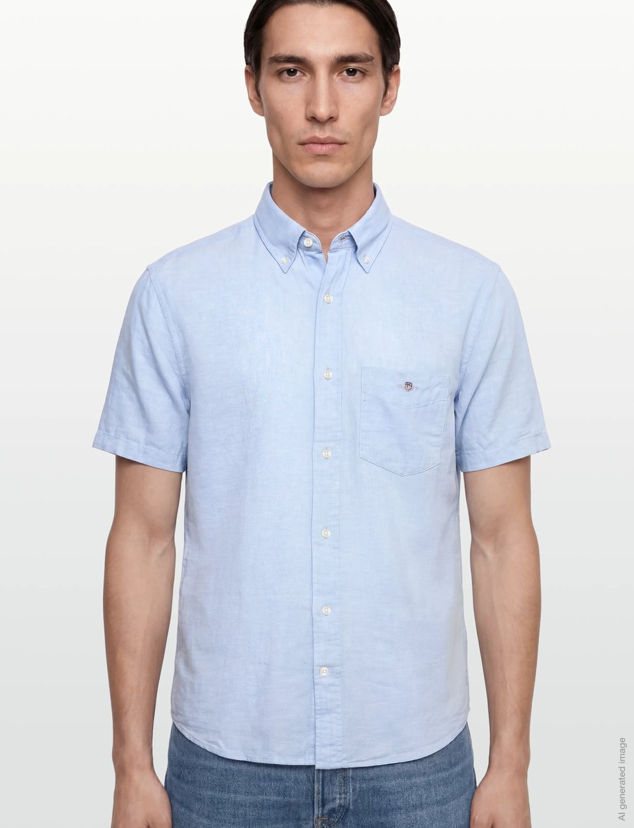 Gant - REG COTTON LINEN SS SHIRT - kortærmede skjorter - sky blue - 3