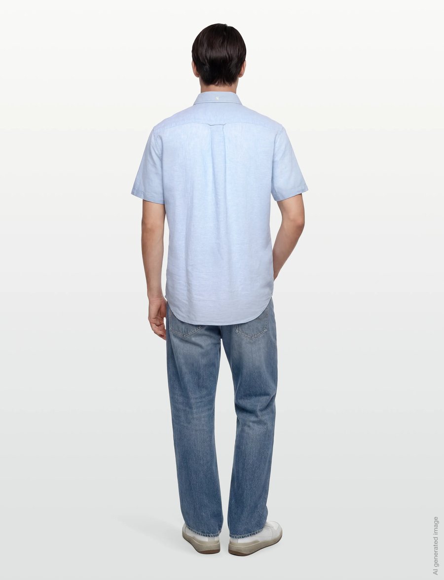 Gant - REG COTTON LINEN SS SHIRT - kortærmede skjorter - sky blue - 4