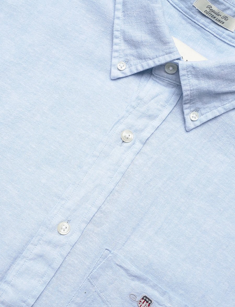 Gant - REG COTTON LINEN SS SHIRT - kortærmede skjorter - sky blue - 5