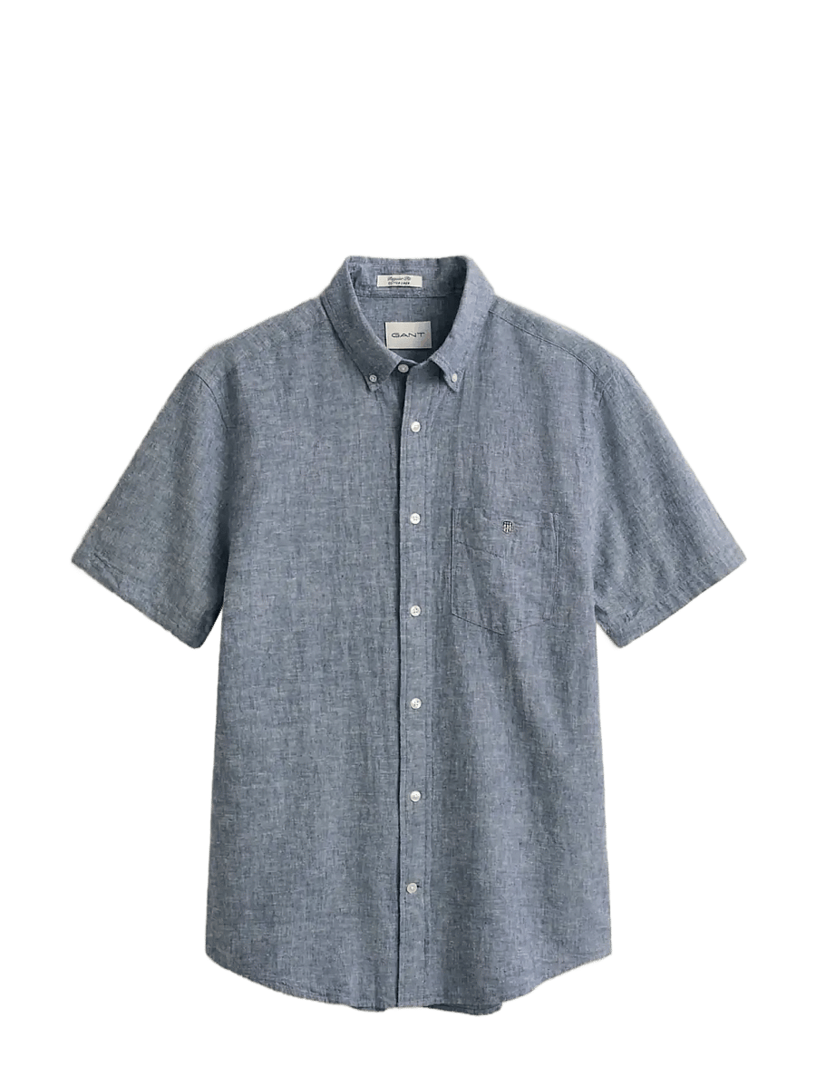 Gant - REG COTTON LINEN SS SHIRT - kortærmede skjorter - vintage blue - 1