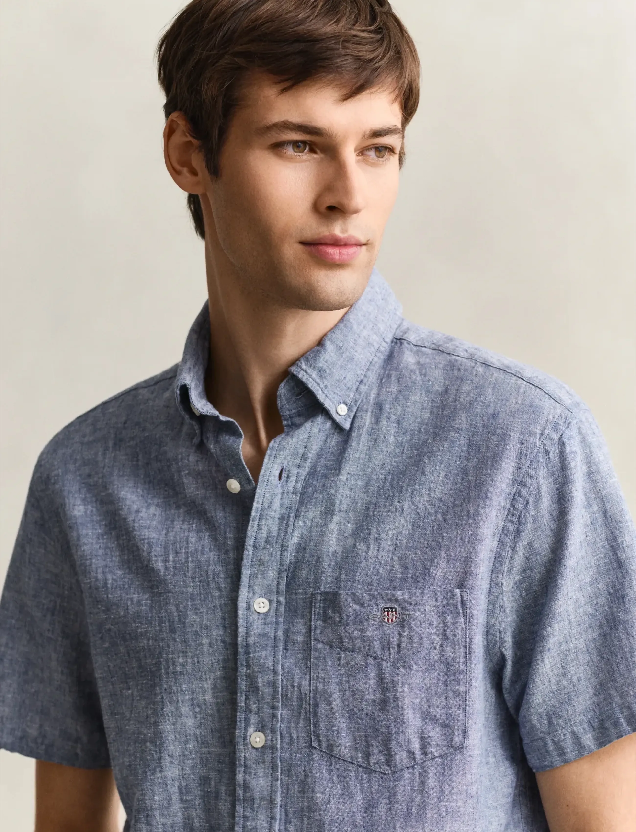 Gant - REG COTTON LINEN SS SHIRT - kurzarmhemden - vintage blue - 3