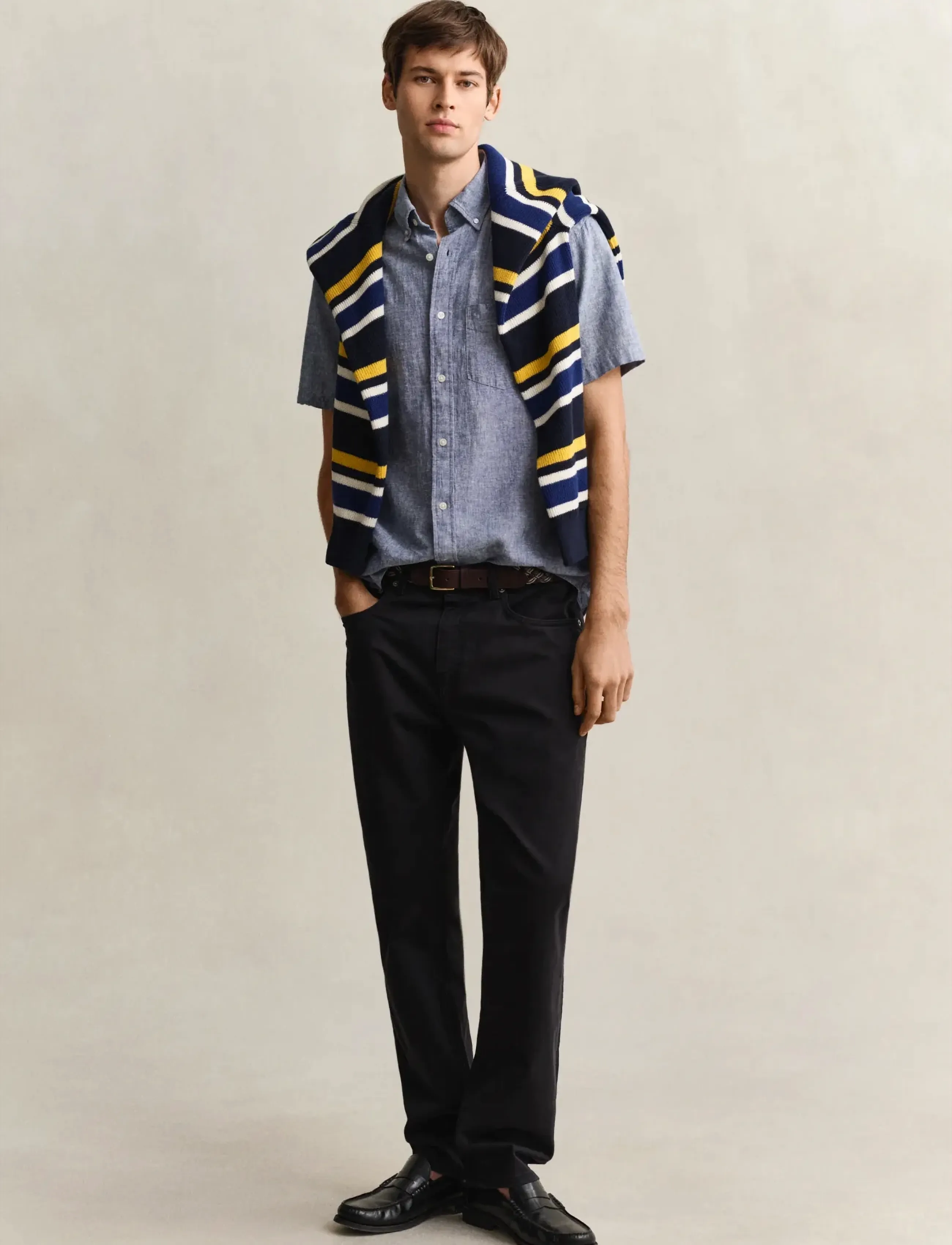 Gant - REG COTTON LINEN SS SHIRT - kortærmede skjorter - vintage blue - 4