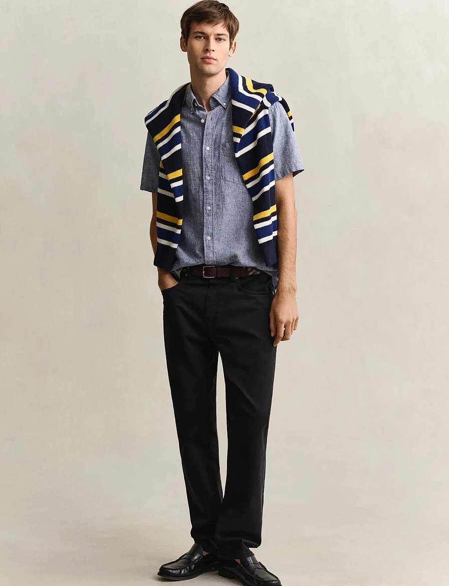 Gant - REG COTTON LINEN SS SHIRT - kortærmede skjorter - vintage blue - 4