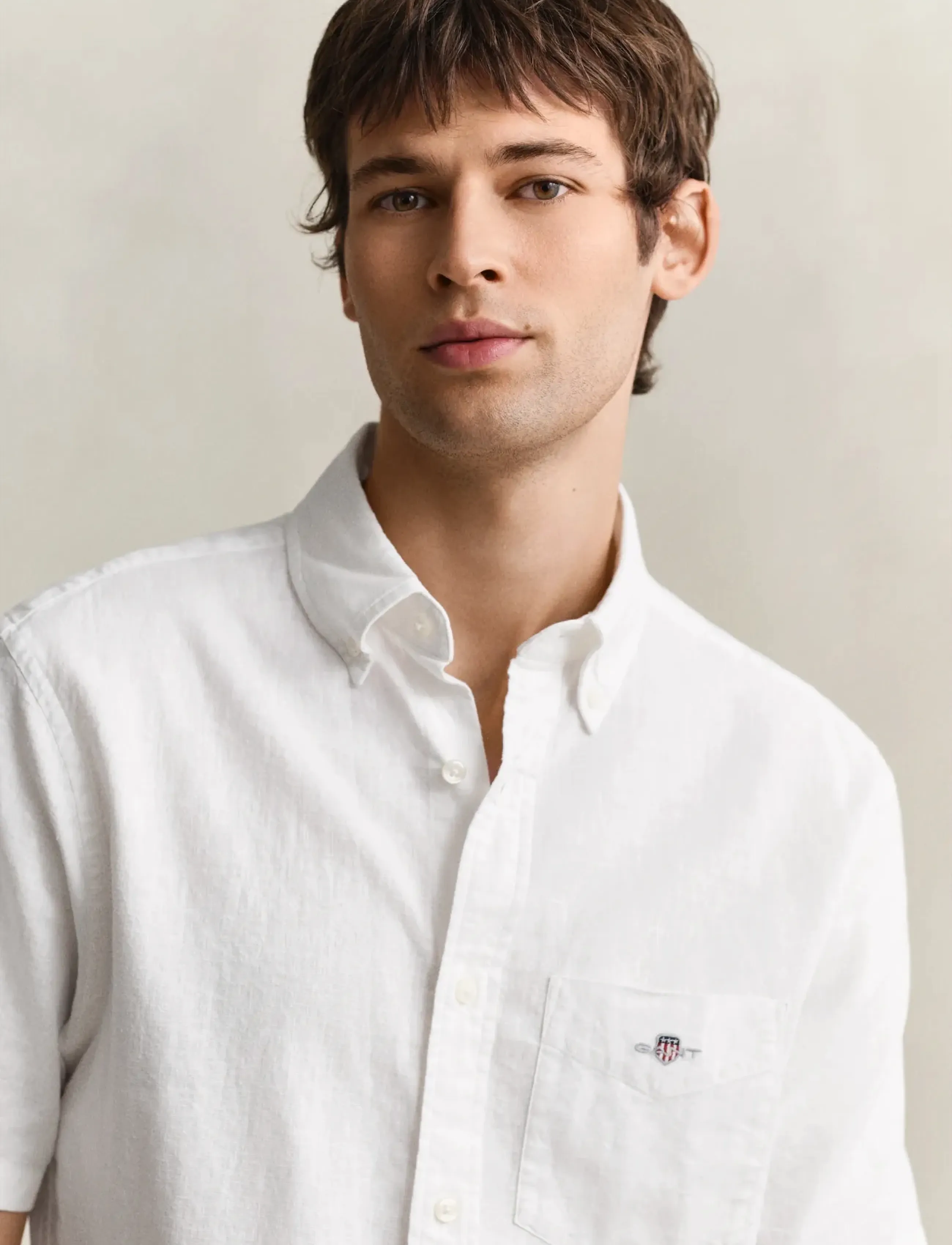 Gant - REG COTTON LINEN SS SHIRT - kurzarmhemden - white - 4