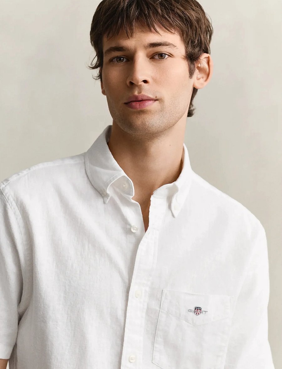 Gant - REG COTTON LINEN SS SHIRT - kurzarmhemden - white - 4